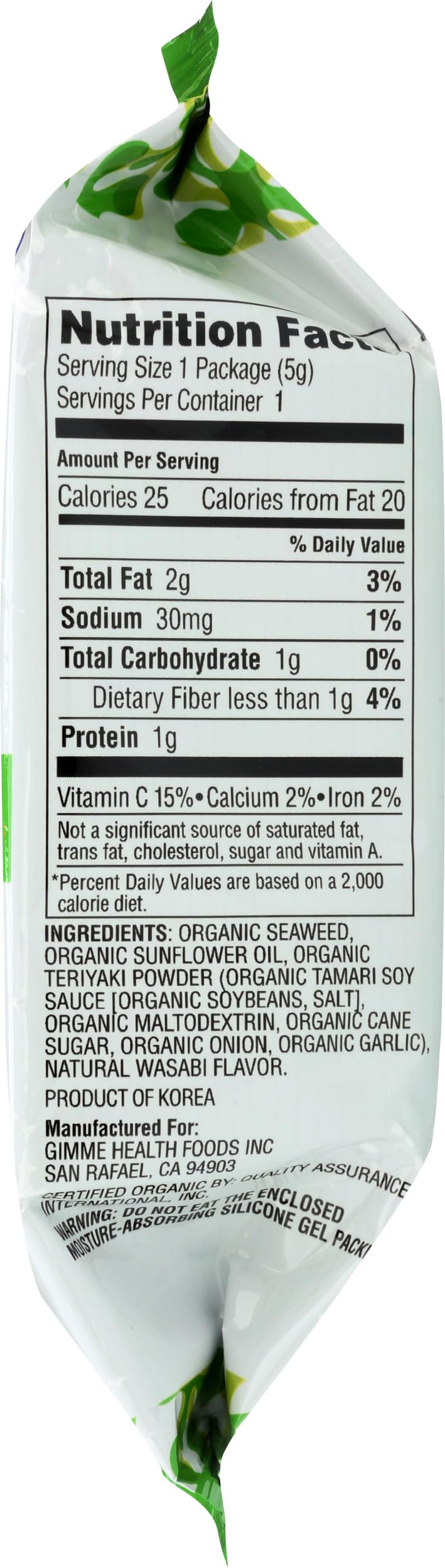 Roasted Wasabi Seaweed Snacks - Gimme Organic, 0.17 oz (Pack of 12) | Healthy Vegan Gluten-Free Snack for On-The-Go, Office, and Travel