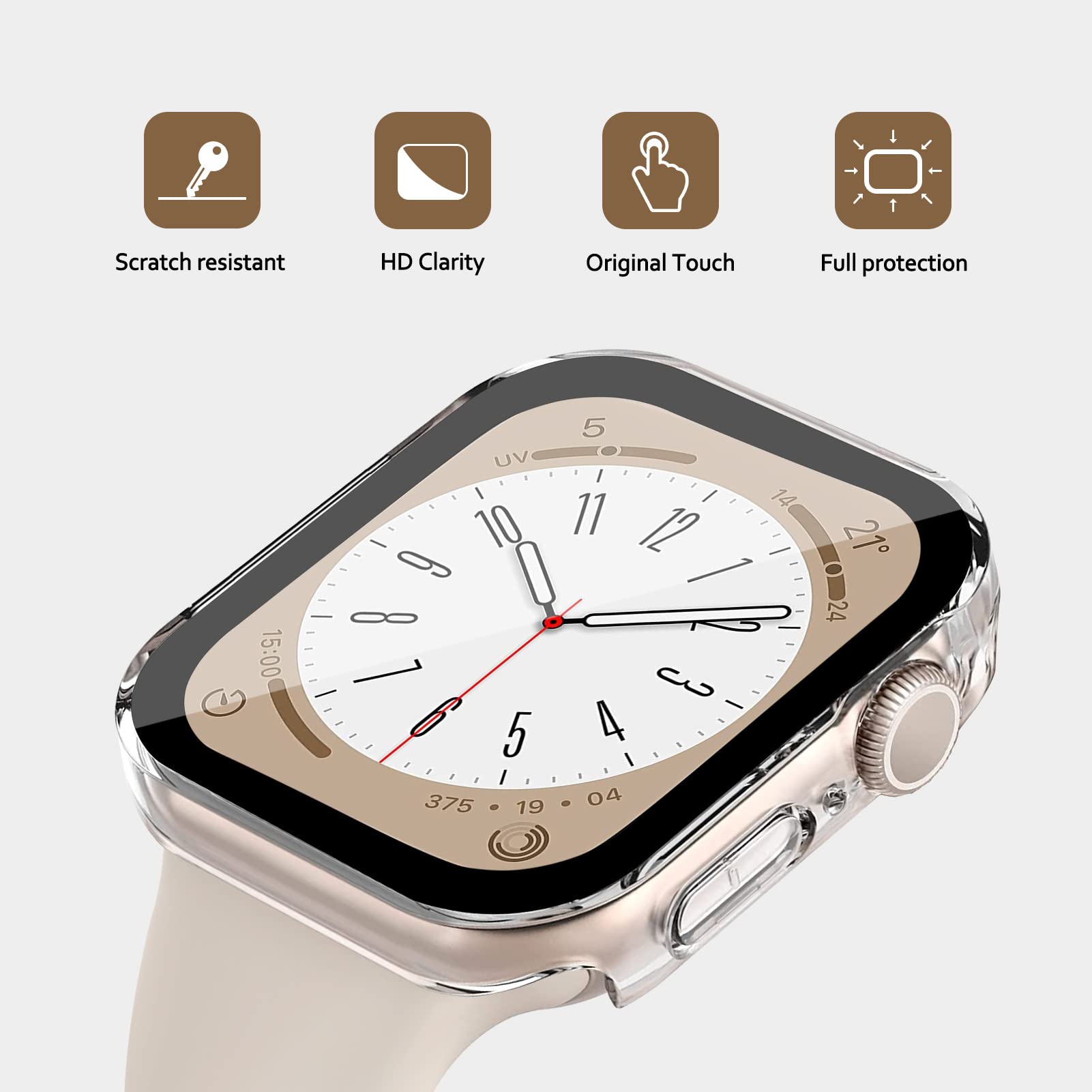 3 Pack Screen Protector Case for Apple Watch Series 9/8/7 (41mm) - Ultra Thin Anti-Scratch Bumper Cover with 9H Tempered Glass - Transparent, Black & Silver - Perfect for Workouts, Outdoor Activities & Daily Protection