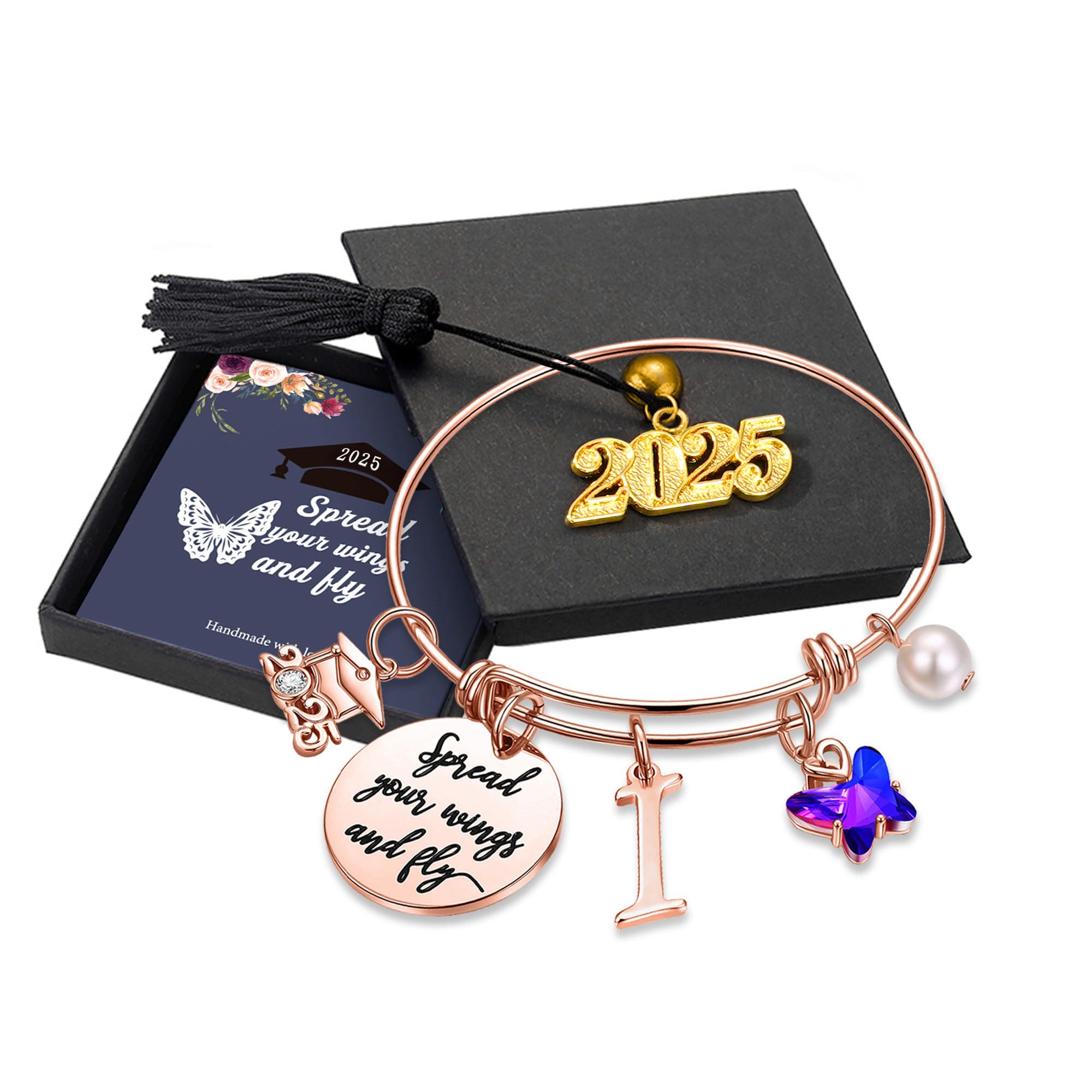 Turandoss 2025 Graduation Gifts for Women - Personalized Initial Butterfly Bracelet with Inspirational 