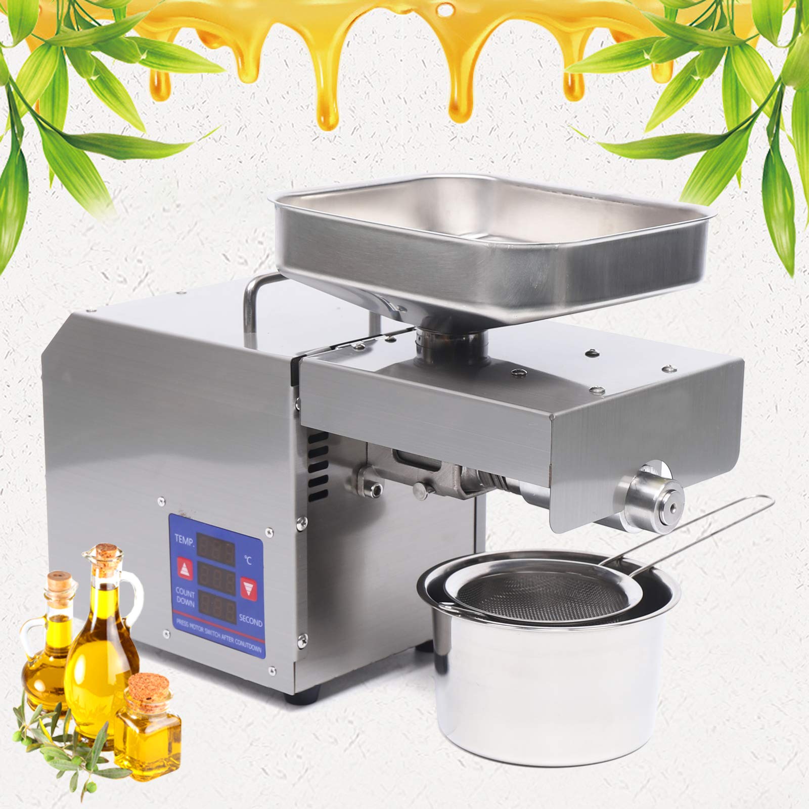 Commercial & Home Use 304 Stainless Steel Electric Oil Press Machine - Automatic Cold/Hot Oil Expeller for Flaxseed, Peanut, Sesame, Canola, Sunflower & Olive Oil (600W) - Perfect for Healthy Cooking, DIY Beauty Products & Small Business Production