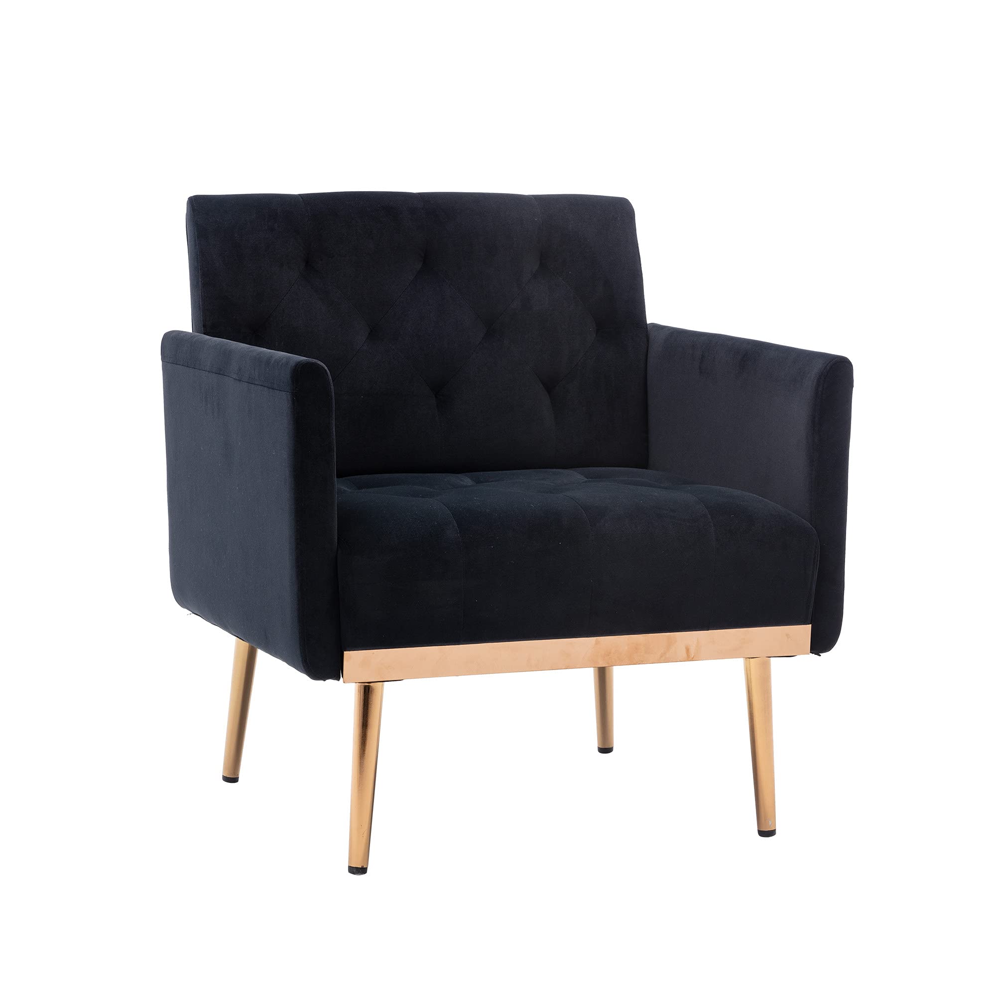 Luxury Velvet Accent Chair - Modern Upholstered Single Sofa with Rose Gold Metal Legs, Contemporary Club Chair for Living Room, Bedroom, Lounge - Perfect for Reading Nook, Home Office & Apartment Decor (Black)