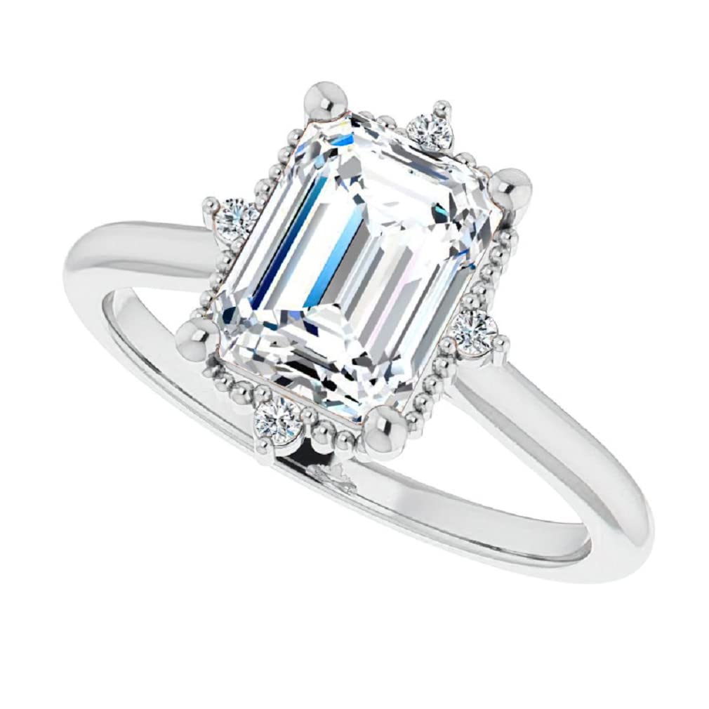 10K Solid White Gold Handmade Engagement Ring - 1.0 CT Emerald Cut Moissanite Diamond Solitaire Wedding Band for Women - Perfect for Proposals, Anniversaries & Bridal Jewelry Gifts