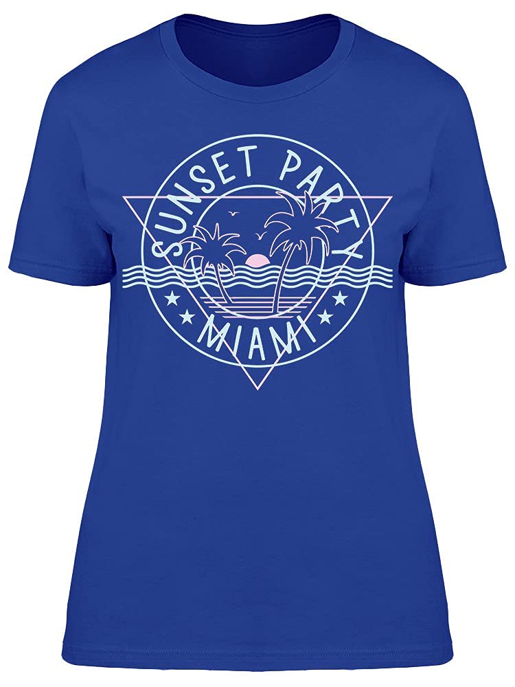 Sunset Party Miami Graphic Tee for Women - Trendy Casual T-Shirt for Beach Outings, Summer Vacations & Nightlife