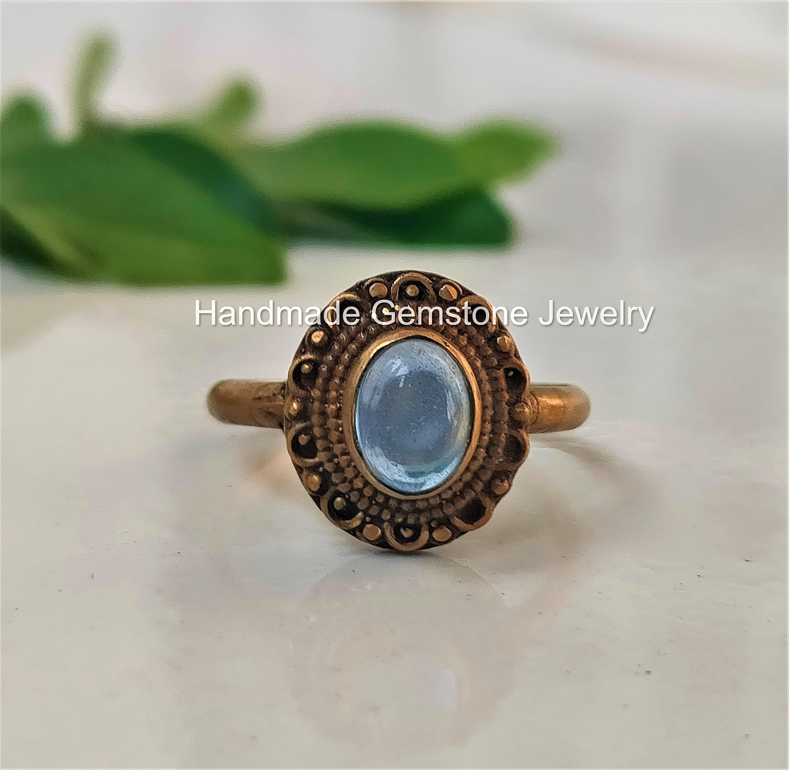Natural Blue Chalcedony Ring - Handmade Minimalist Oval Semi-Precious Stone Jewelry in Gold Filled & Brass Options | Dainty Blue Chalcedony Ring for Women, Perfect for Everyday Wear, Gift Giving & Boho Fashion