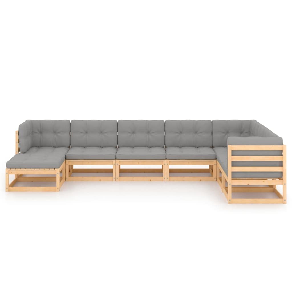 vidaXL 8-Piece Retro Wooden Patio Lounge Set with Cushions - Durable Pinewood Outdoor Furniture - Configurable Gray Brown Sectional Sofa Set for Garden, Poolside & Backyard Relaxation