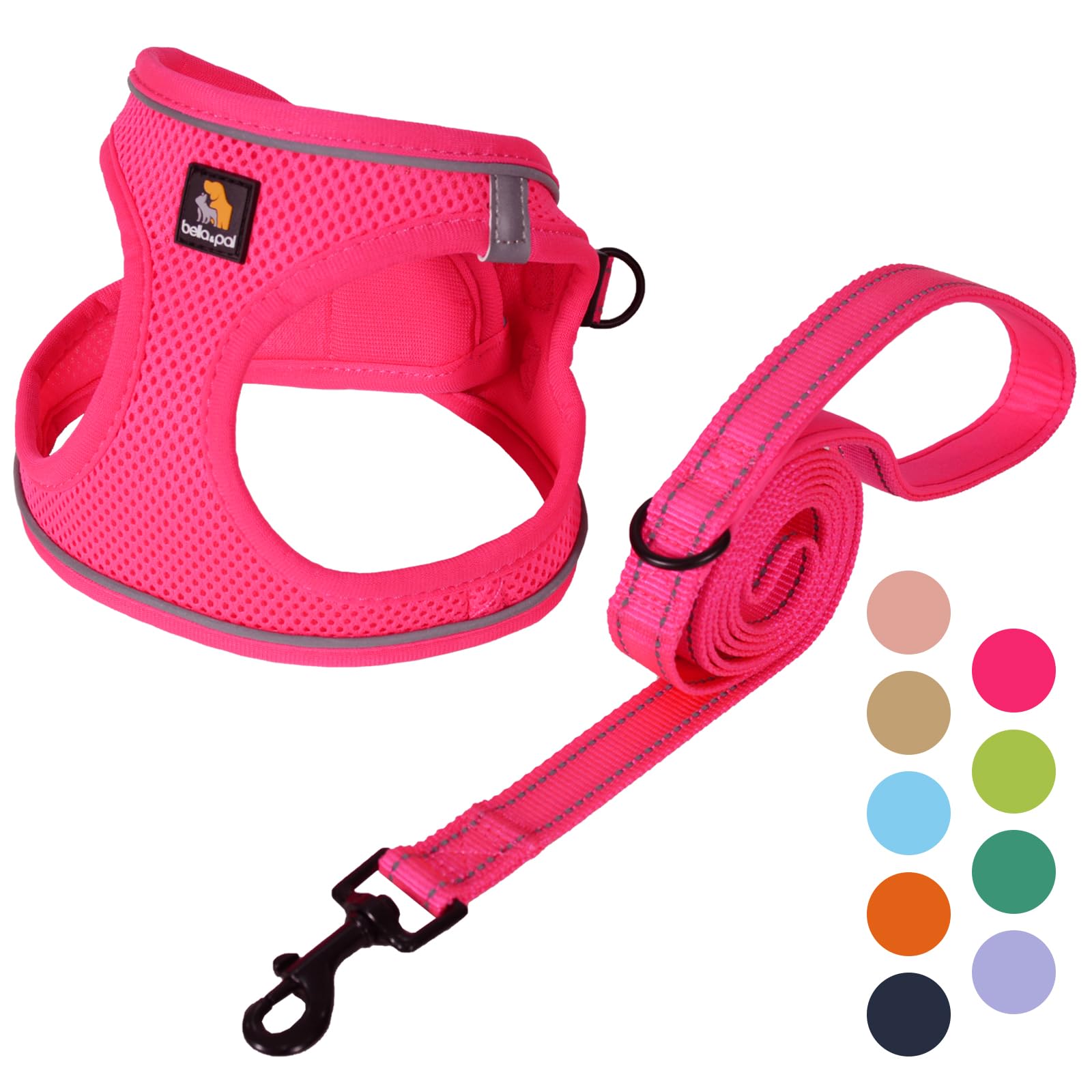 BELLA & PAL Small Dog Harness and Leash Set - No Pull Step-in Vest for Puppies & Extra Small Dogs - Hot Pink Pet Walking Accessories - Perfect for Daily Walks, Training & Outdoor Adventures