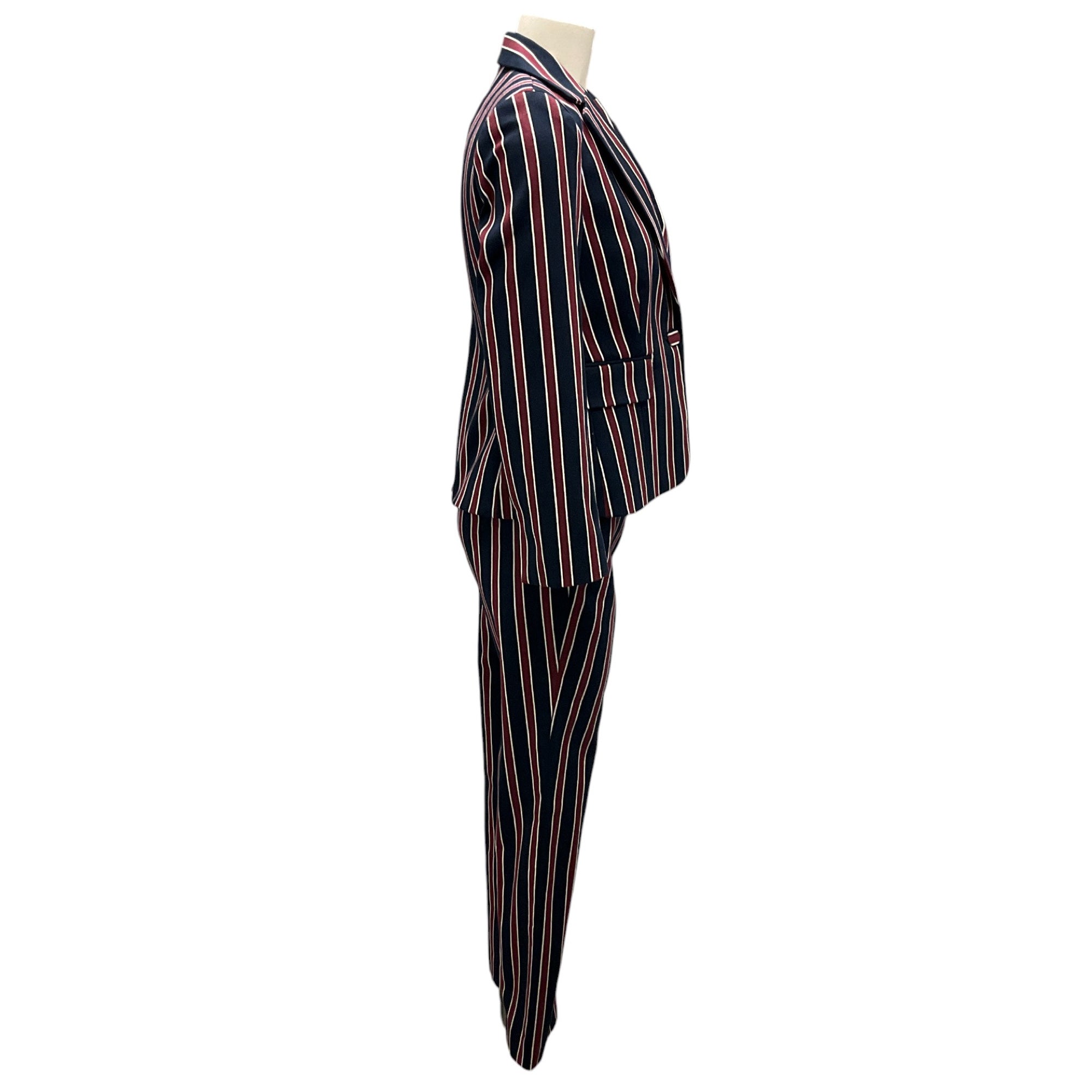 Navy Blue Striped Jacket and Pants 2-Piece Suit Set for Women - Professional Office Wear & Business Casual Outfits
