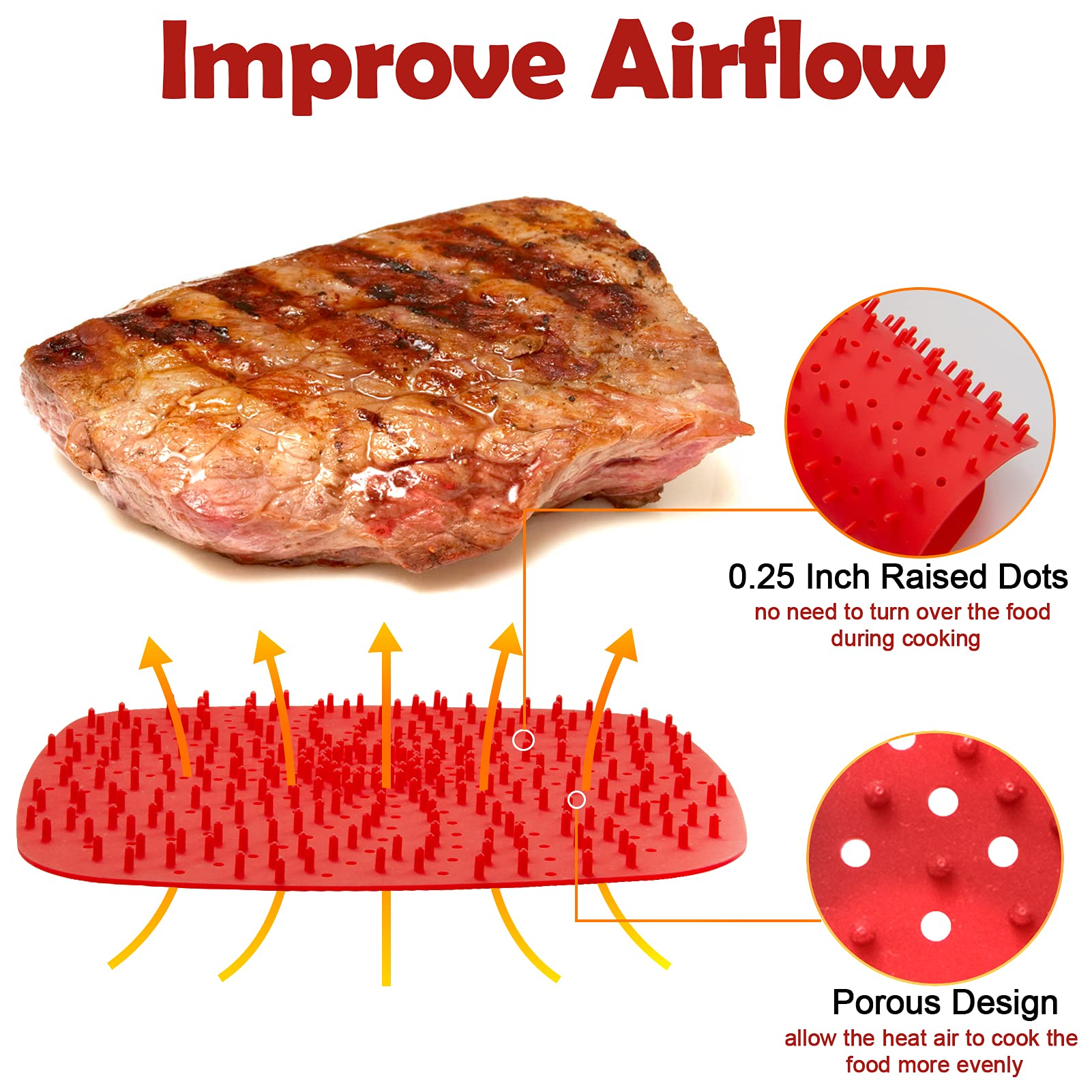Upgrade Reusable Air Fryer Liners with Raised Silicone - BPA Free Non-Stick Silicone Air Fryer Mats - 2 Size Options (9 Inch Square) - Perfect for Air Fryer Cooking, Baking, and Roasting - Easy Clean & Durable Accessories