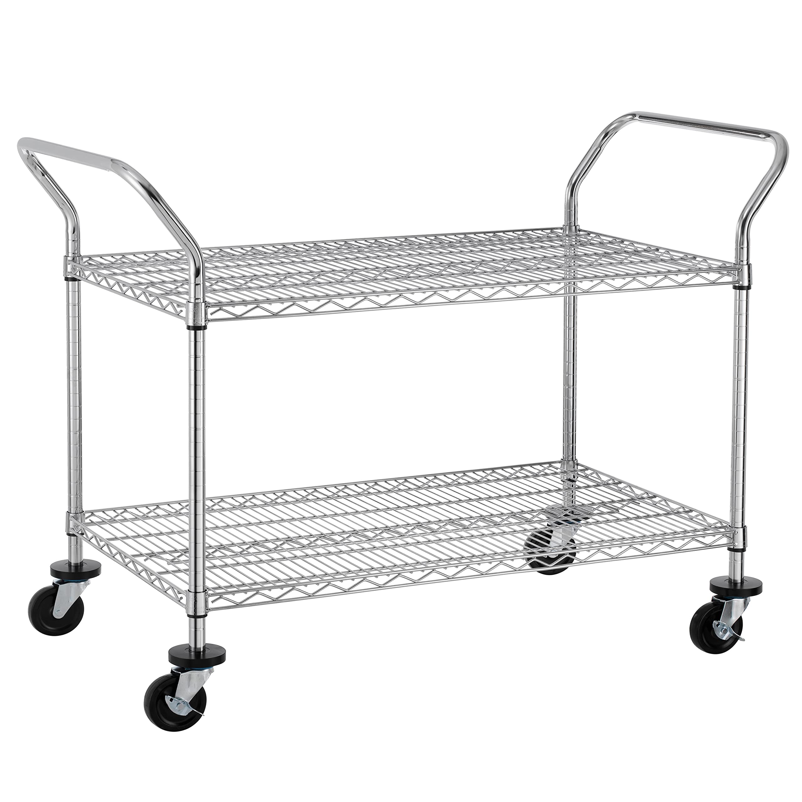 Finnhomy 2-Tier Heavy Duty Rolling Utility Cart with Wheels & Handle - 600 lbs Capacity Commercial Metal Cart, 24