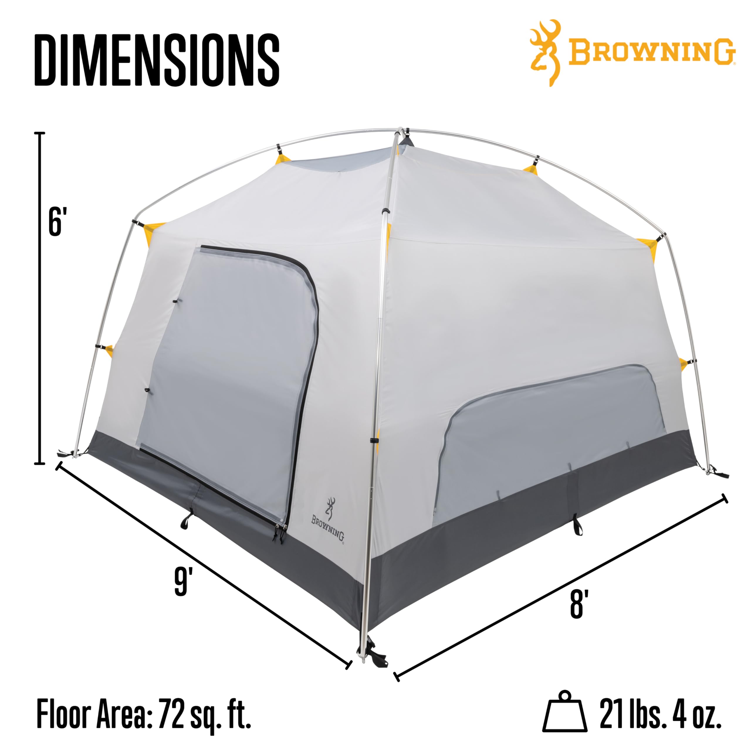 Browning Camping Glacier 4-Person Tent - Waterproof, Lightweight & Spacious for Family Camping, Hiking & Outdoor Adventures