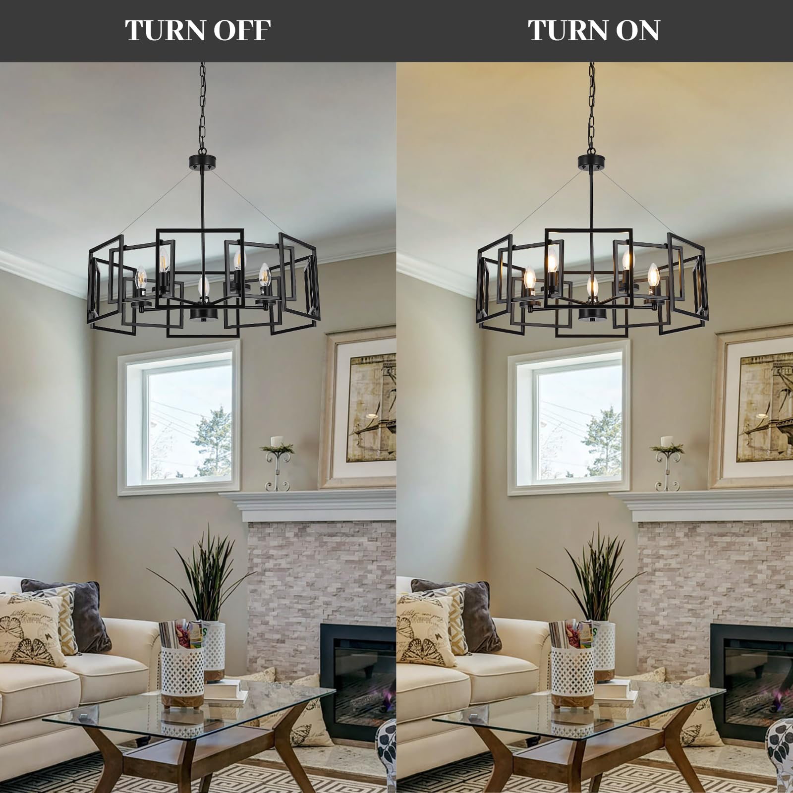 5-Light Black Geometric Chandelier - Adjustable Height Modern Industrial Pendant Light for Dining Room, Kitchen Island, Living Room, Bedroom & Entryway - Farmhouse Style Ceiling Fixture (Bulbs Not Included) - Perfect for Home Decor, Restaurant Lighting and Office Spaces