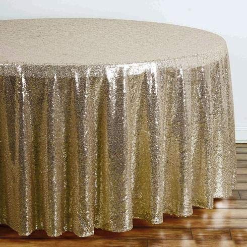 120 Inch Sequin Round Tablecloth - Premium Quality Champagne Gold Party Table Cover for Weddings, Birthdays, Christmas & Special Events - Perfect for Banquet Halls, Home Decor & Celebration Decorations