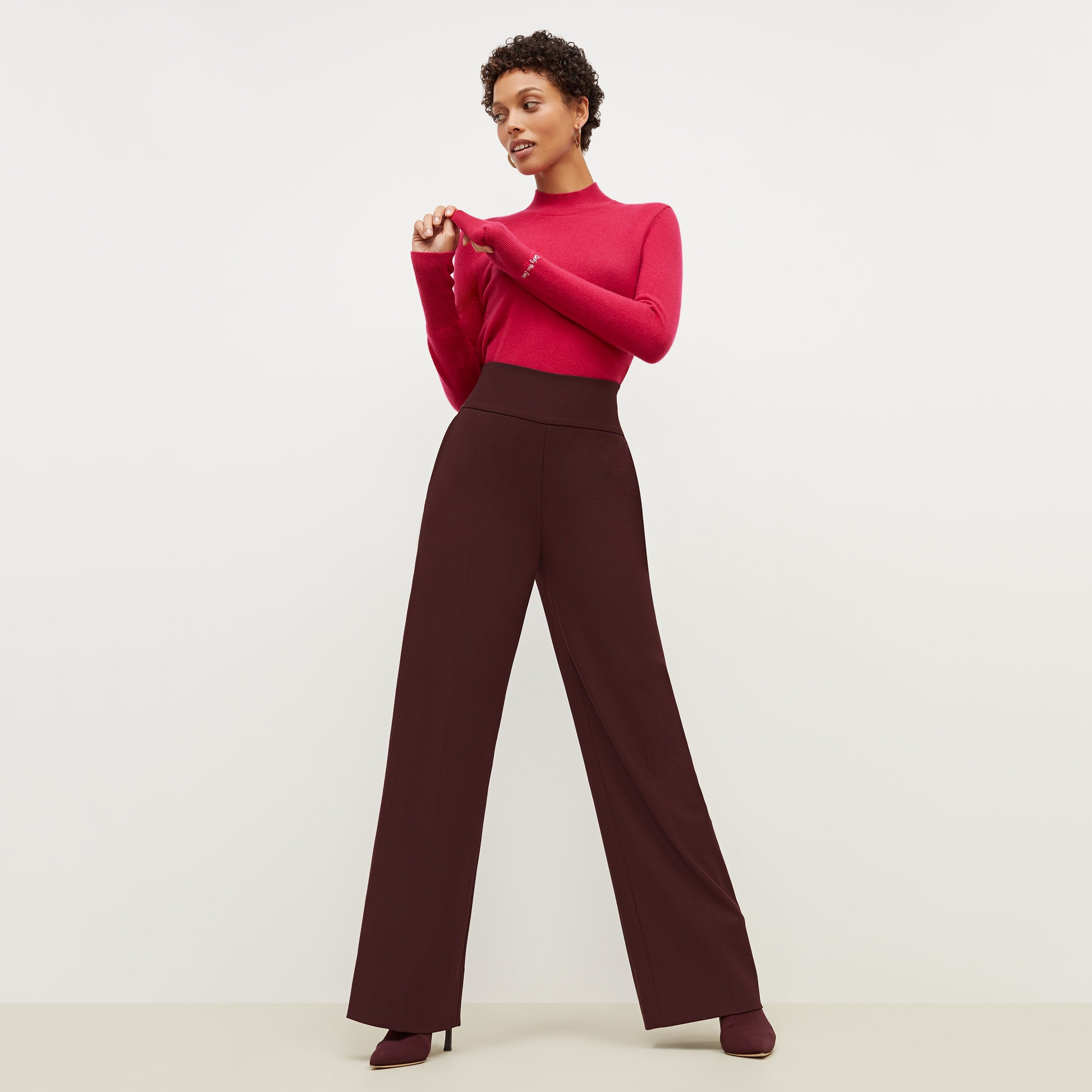 Hadley Pant - Sharkskin Garnet Color Women's Trousers for Office & Business Casual Wear