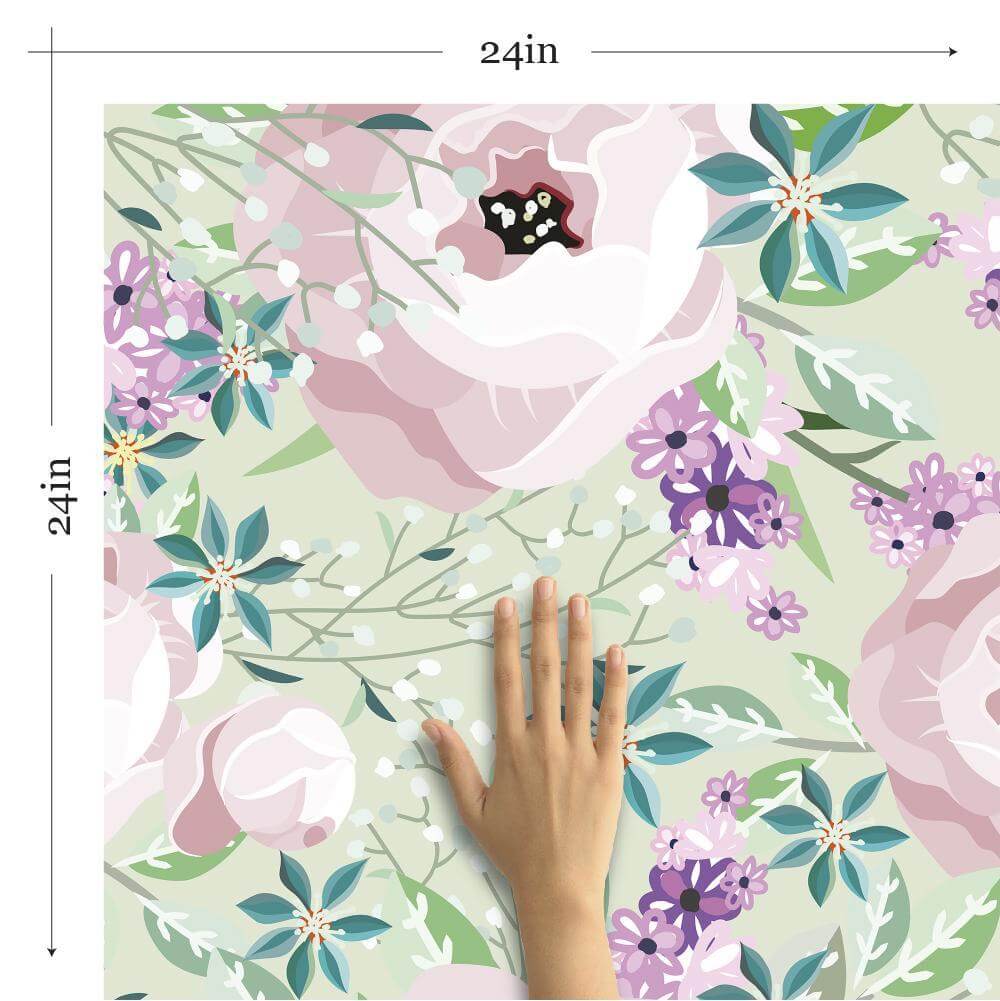 Purple and Emerald Floral Peel and Stick Removable Wallpaper 2866 - Self-Adhesive Decorative Wall Covering for Bedroom, Living Room, Nursery & Office Decor