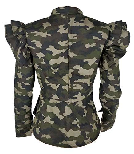 LifeShe Women's Camouflage Denim Jacket with Ruffle Sleeves & Peplum Style - Stylish Zip-Up Blazer for Casual Outings, Work Wear & Date Nights