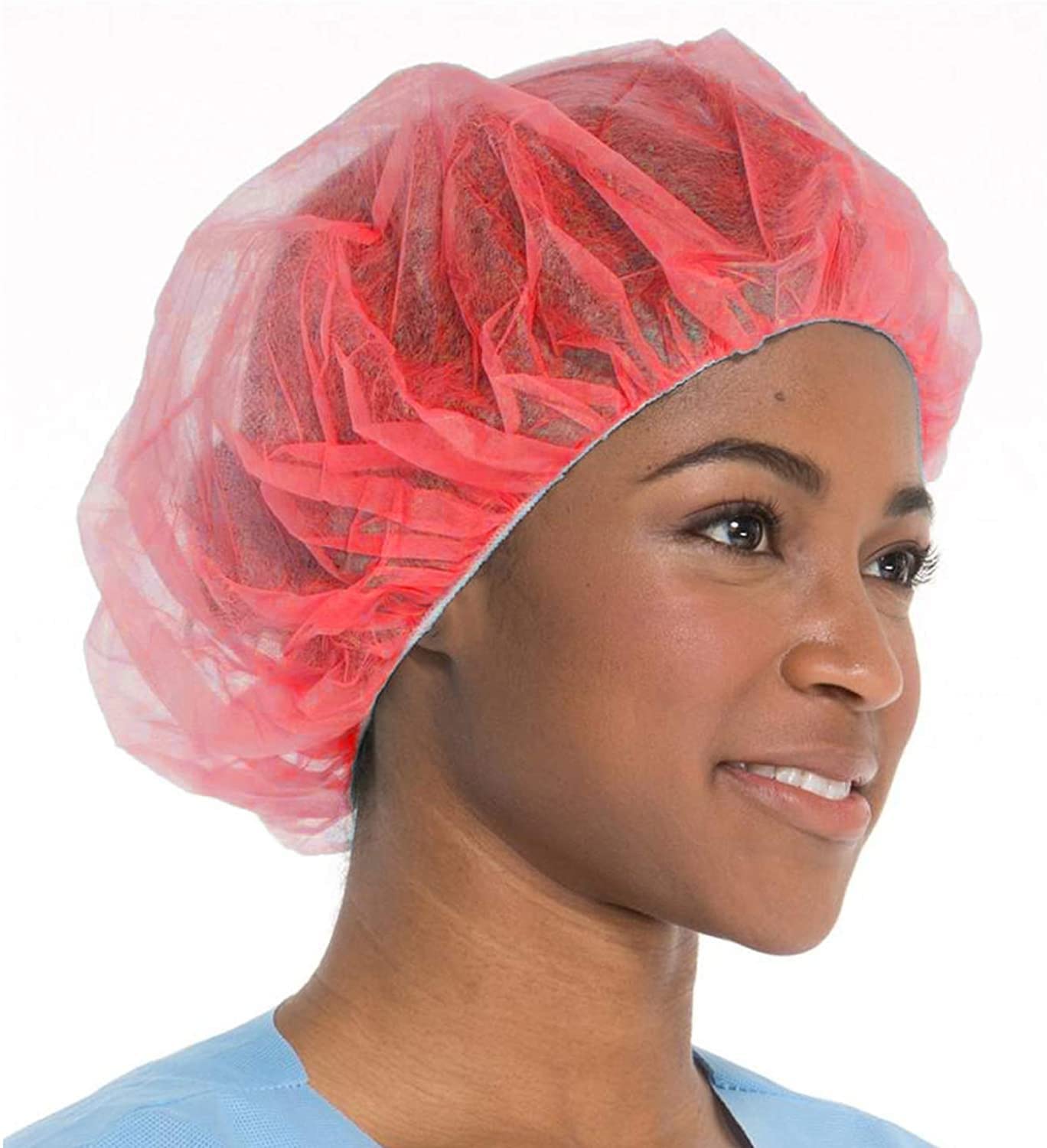 21-Pack Disposable Red Bouffant Caps (1000 Count) - Hair Covers for Medical, Food Service & Salon Use