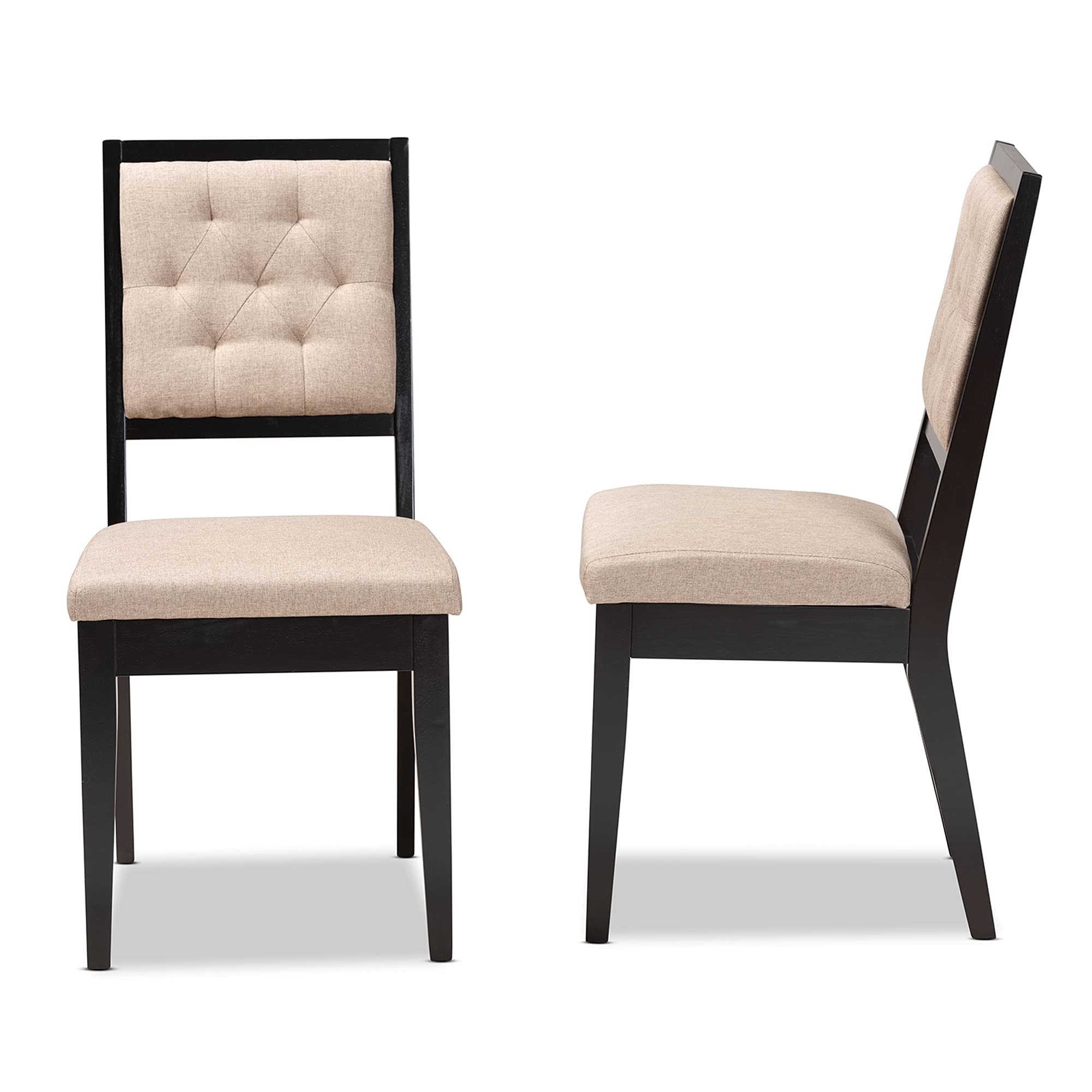 Baxton Studio Gideon 2-Piece Dining Chair Set - Sand Fabric Upholstered with Dark Brown Wood Finish - Modern Kitchen & Dining Room Chairs for Home Decor