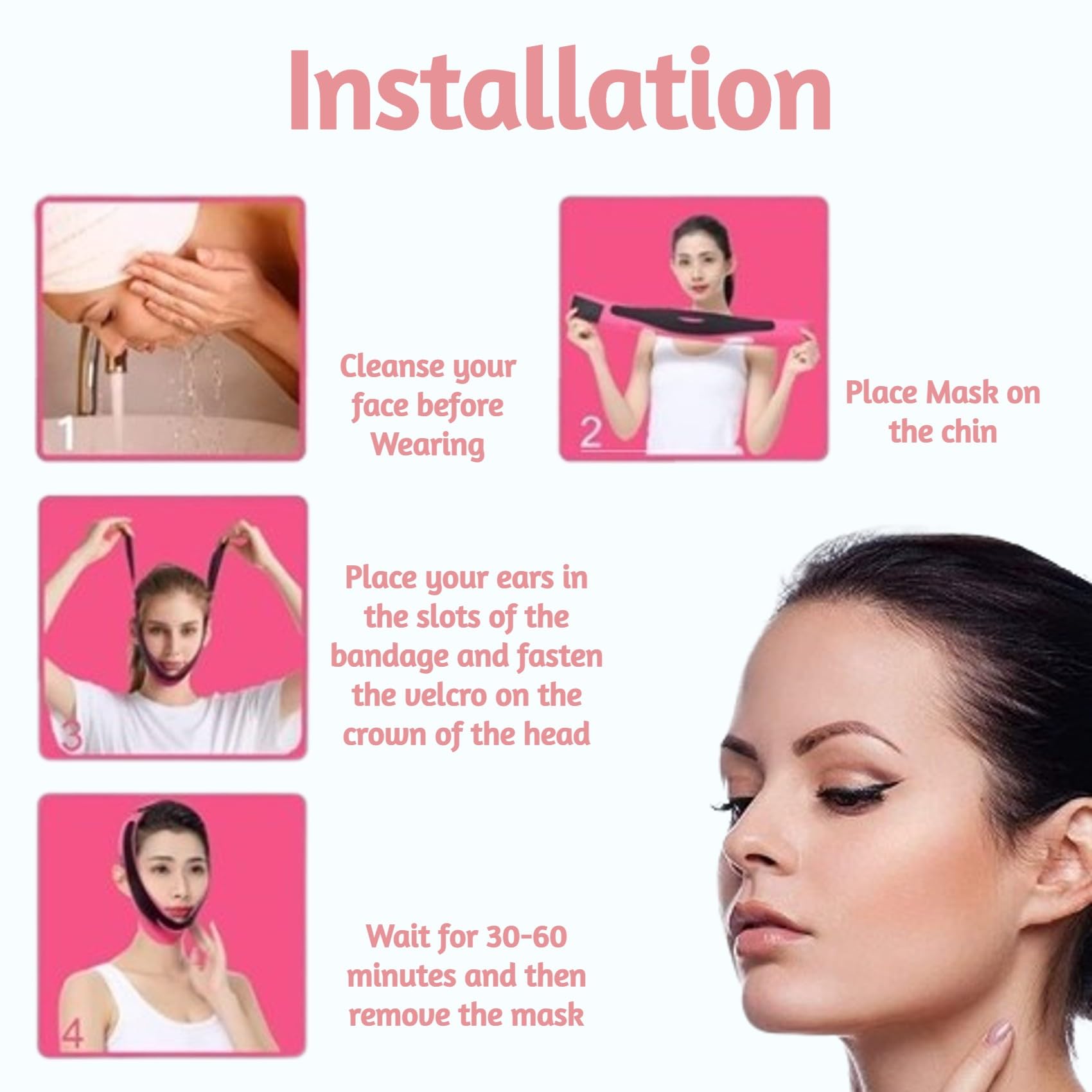 Careopeta Face Lifting Mask & Slimming Belt - Double Chin Reducer for Women & Men | Chin Shaper & Jawline Contouring Tool | V-Line Face Slimming Mask (Pink) | Perfect for Home Spa, Self-Care & Beauty Routine