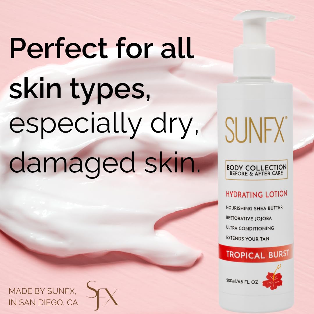 SunFX Ultra Hydrating Body Lotion Tan Extender with Shea Butter & Botanicals - 6.8 fl oz | Moisturizing Skin Care for Sun-Kissed Glow | Perfect for Post-Sun, Beach & Vacation Use