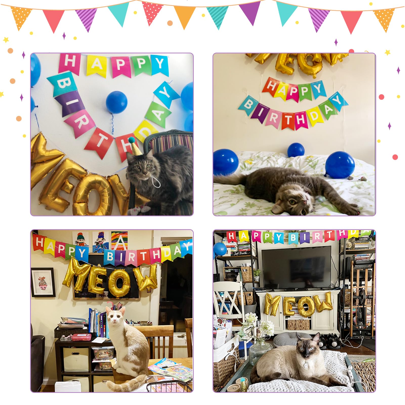BINGPET Cat Birthday Party Decorations Kit - Includes Cute Cat Birthday Hat, MEOW Balloons, Happy Birthday Banner, Ribbons for Cats, Kittens & Small Dogs | Perfect for Kitty Birthday Celebrations & Pet Adoption Parties