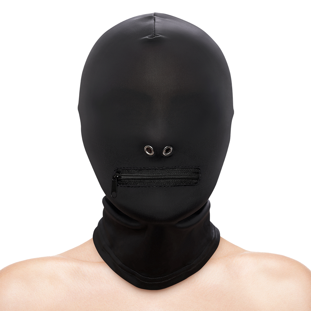 Fetish & Fashion Zippered Mouth Bondage Hood - BDSM Leather Mask for Role Play, Breath Control, Sensory Deprivation - Perfect for Fetish Parties, BDSM Scenes & Adult Play