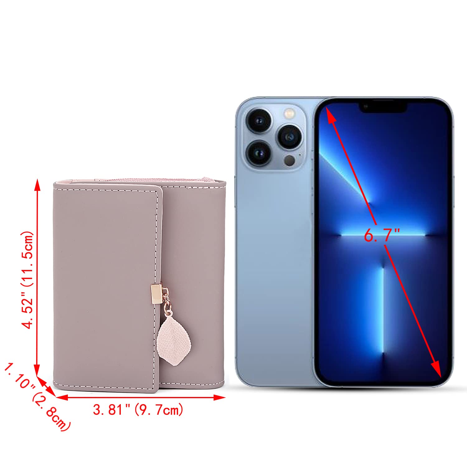 UTO RFID Blocking Wallet for Women - PU Leather Leaf Pendant Card Holder with Zipper Coin Purse | Phone & Checkbook Organizer | Perfect for Travel, Shopping & Daily Use