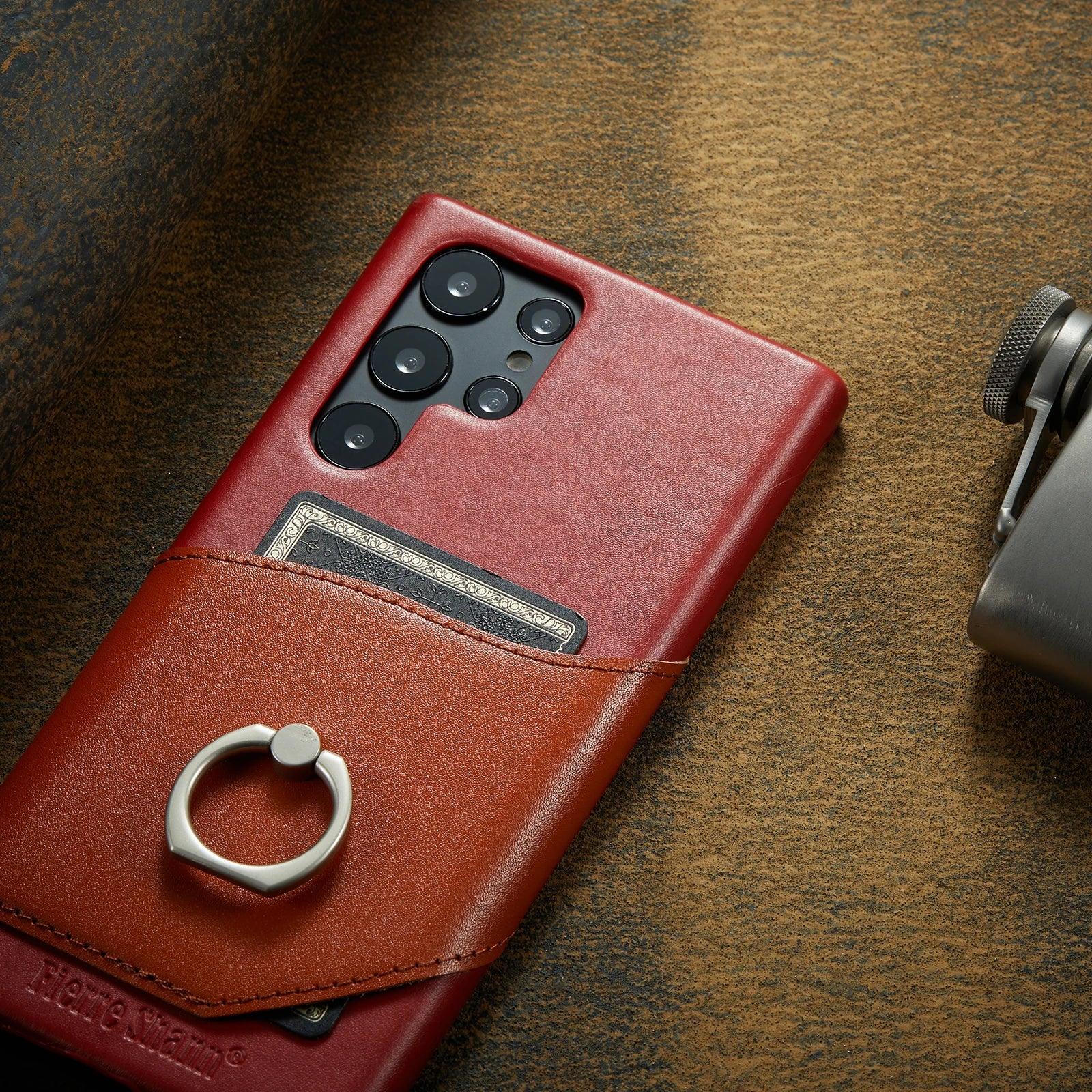 Samsung Galaxy S24 Genuine Leather Ring Case - Premium Protection with Stylish Ring Stand for Hands-Free Viewing & Convenient Carrying