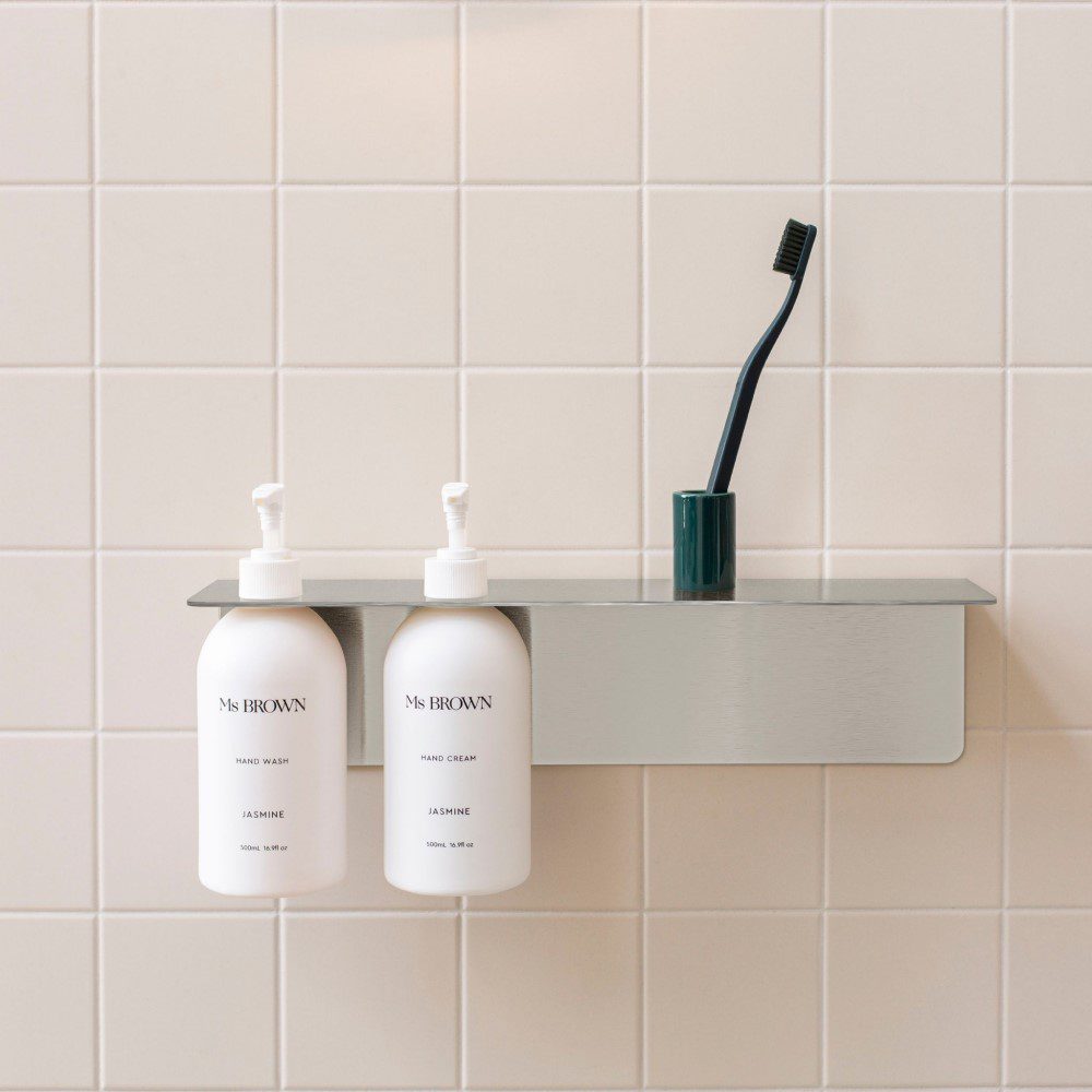 PRE ORDER DESIGNSTUFF Dual Soap Dispenser Holder - Brushed Steel Finish | Modern Bathroom & Kitchen Organizer for Liquid Soap & Lotion Dispensers