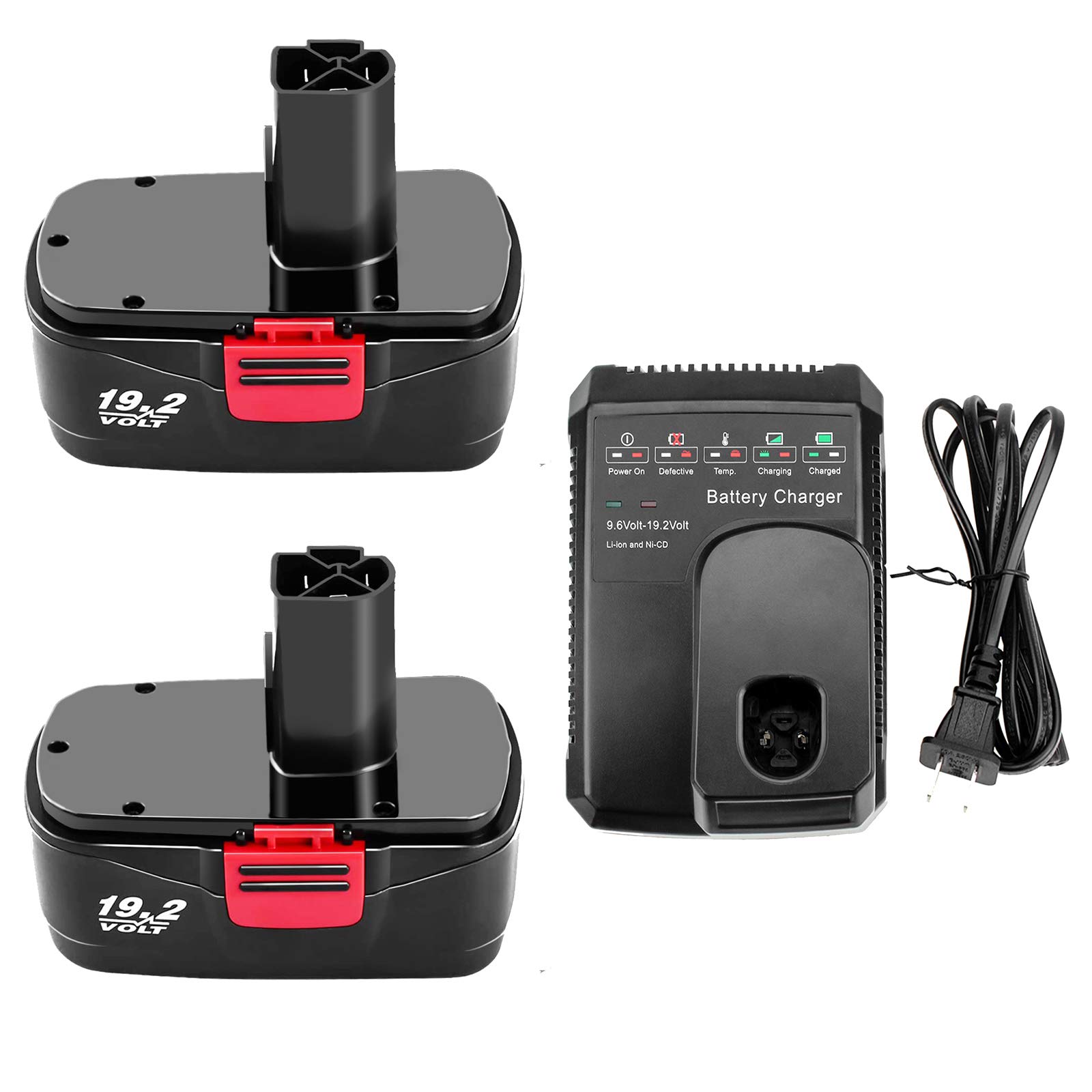 2-Pack 3.0Ah Replacement Battery Compatible with Craftsman 19.2V C3 & DieHard Power Tools (Models 130279005, 130279003, 130279017, 315.115410) - Includes Fast Charger for Craftsman 9.6V-19.2V Ni-Cd/Li-ion Batteries - Perfect for Drills, Saws & Cordless Power Tools