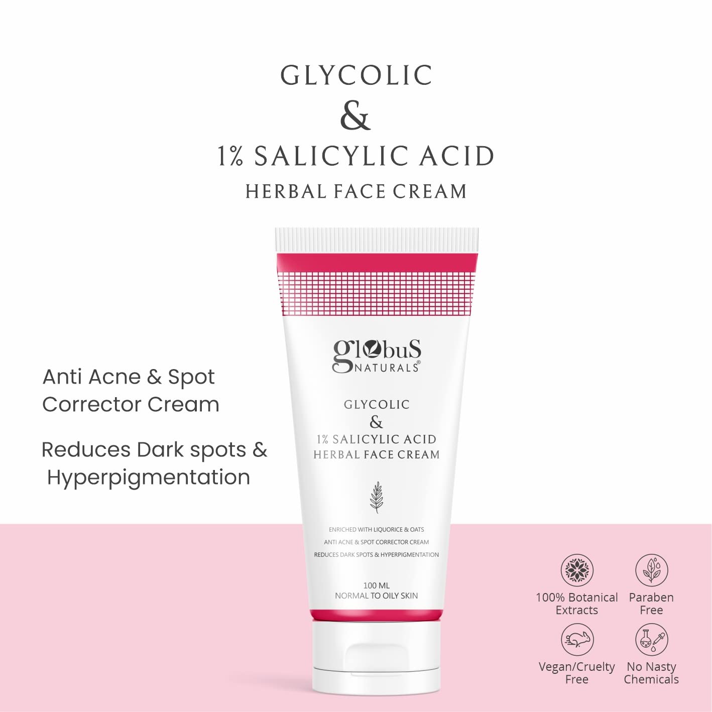 Globus Naturals Glycolic & 1% Salicylic Acid Anti-Acne Face Care Combo Set - 3-Piece Kit with Face Cream, Gel & Scrub for Clear Skin | Daily Acne Treatment & Exfoliation Routine
