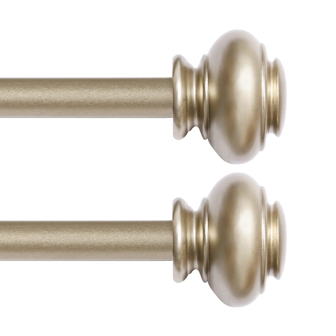 Adjustable 28-48 Inch Gold Window Curtain Rod Set - 2 Pack with Urn Finials, 3/4 Inch Diameter for Living Room, Bedroom & Dining Room Decor