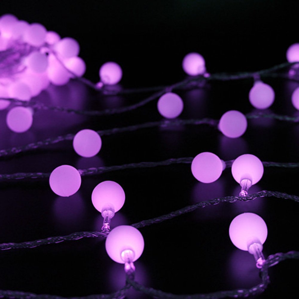 DINOWIN Solar Powered 50 LED Ball String Lights - 23ft/7M Waterproof Fairy Lights for Outdoor Garden, Lawn, Yard, Fence & Christmas Tree Decorations (Purple) | Perfect for Patio Parties, Weddings & Holiday Lighting