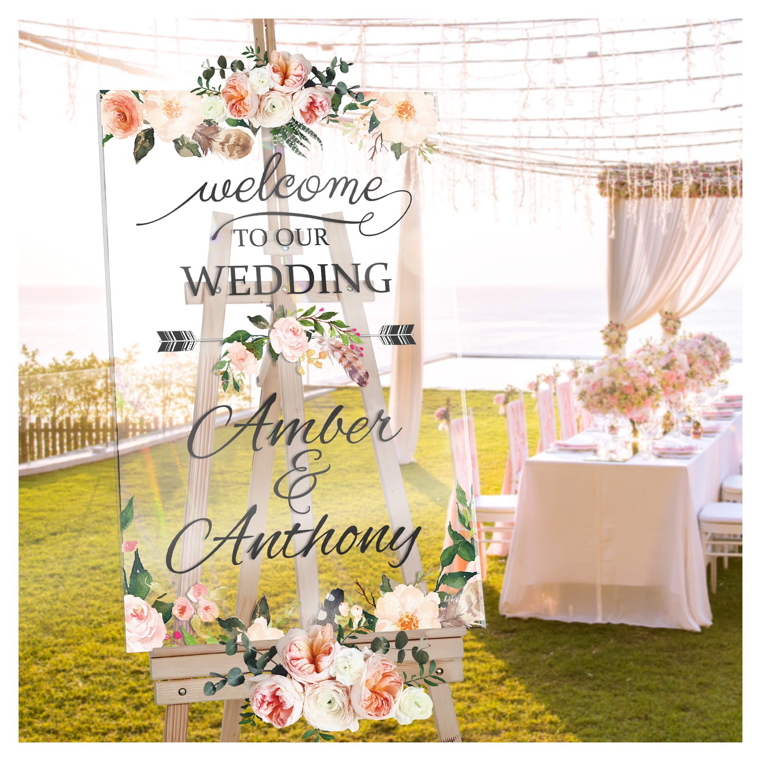 Custom Boho Floral Wedding Welcome Sign - Personalized Wooden or Paper Sign for Rustic & Bohemian Weddings - Perfect for Outdoor, Barn, or Garden Ceremonies