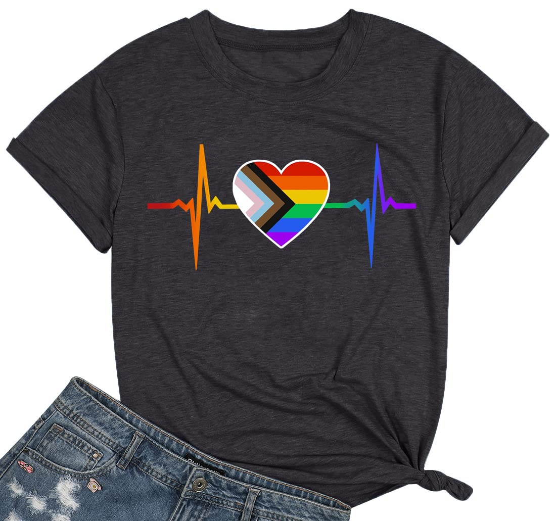 Women's Pride T-Shirt - Rainbow Heart Graphic Tee - LGBT Casual Short Sleeve Top for LGBTQ+ Events, Pride Parades & Everyday Wear