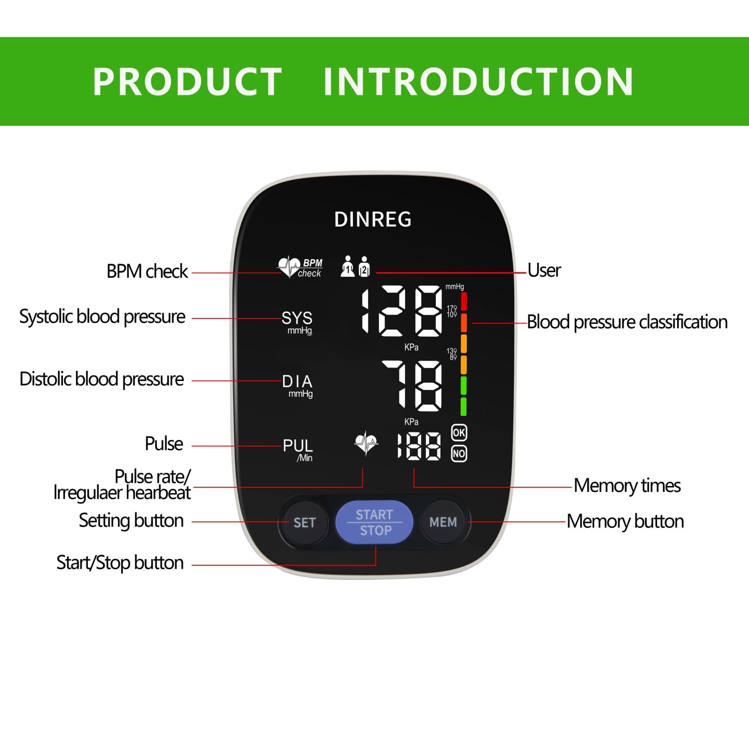Accurate Upper Arm Blood Pressure Monitor for Home Use - Digital BP Machine with 180 Reading Memory, Adjustable Cuff (8.7
