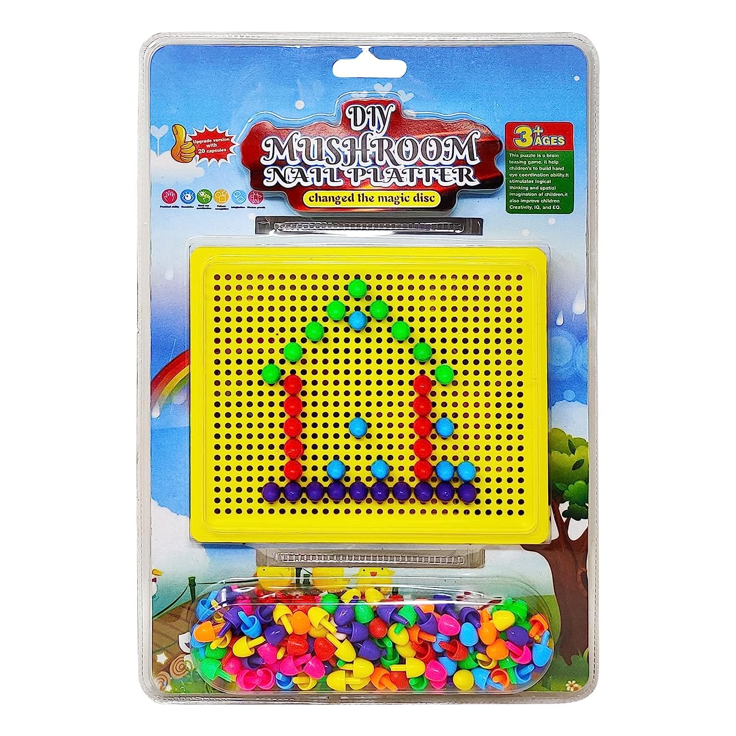 FATFISH Mushroom Pegboard Puzzle Set - 200+ Colorful Knob & Block Pieces for Kids Creative Play | STEM Learning Toy for Boys & Girls | Brain Teaser Game for Teens | Perfect for Classroom Activities, Birthday Gifts & Family Bonding Time
