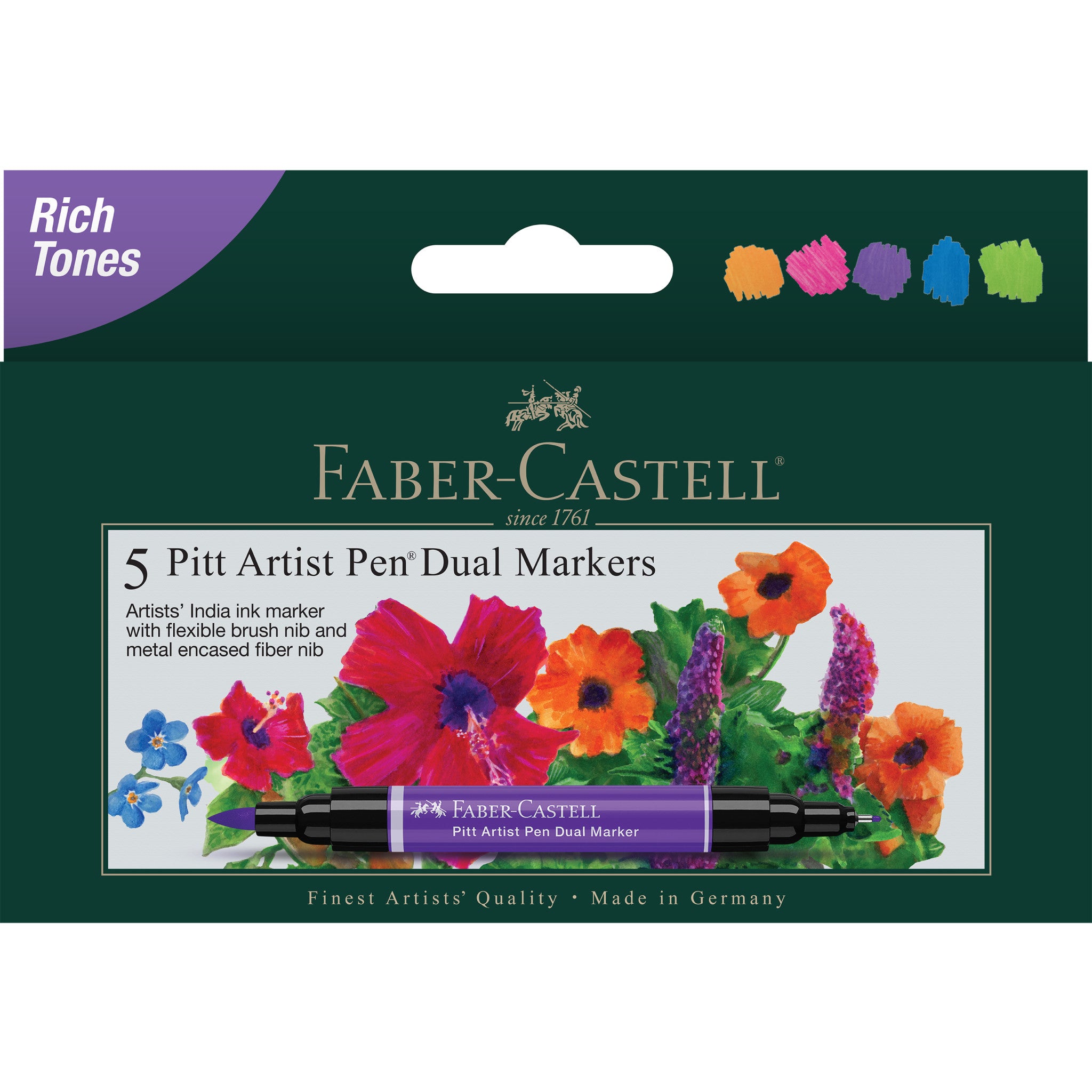 Pitt Artist Pen Dual Markers - Set of 5 Rich Tone Art Markers for Drawing, Sketching & Calligraphy | Perfect for Artists, Illustrators & Designers | #800172