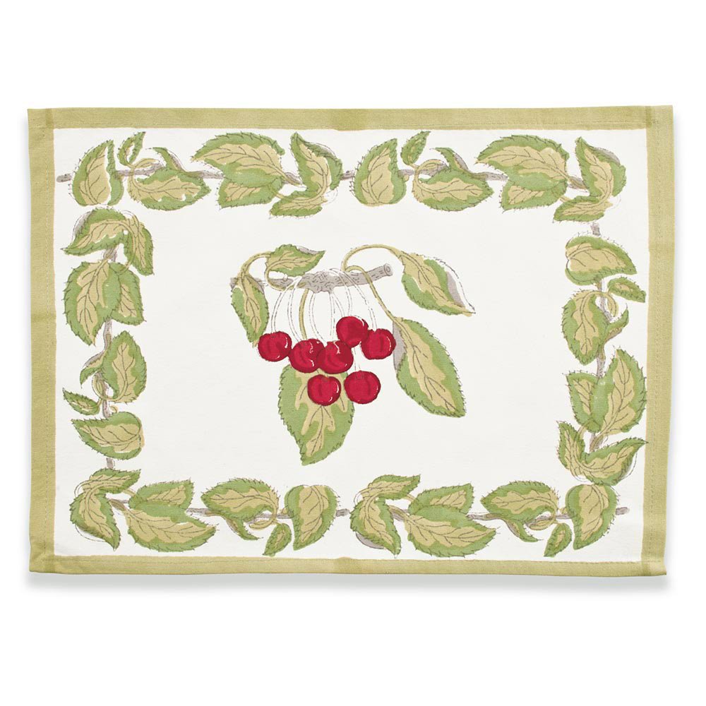 Premium Cherry & Red Green Placemats Set of 6 - 15x18 Inch Waterproof Table Mats for Dining, Kitchen, Party & Holiday Decor - Eco-Friendly Couleur Nature Placemats