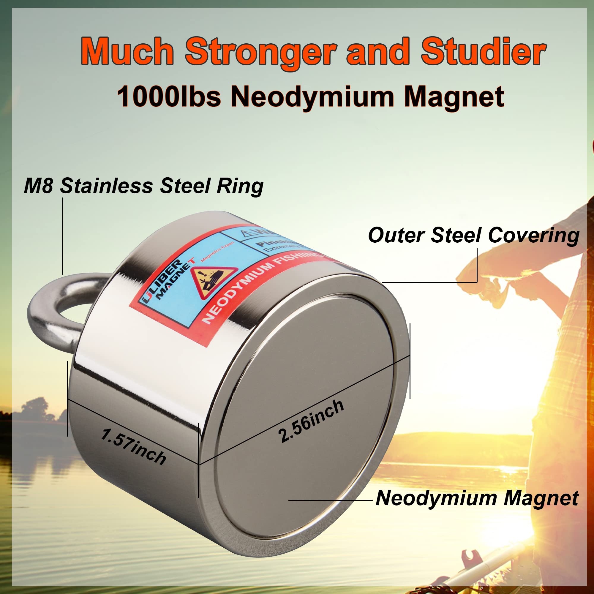 ULIBERMAGNET 1000lb Heavy Duty Neodymium Fishing Magnet Kit with 66ft Rope - Strong Retrieval Magnet for River Treasure Hunting, Underwater Salvage & Metal Recycling (Perfect for Magnet Fishing, Scuba Diving & Industrial Recovery)