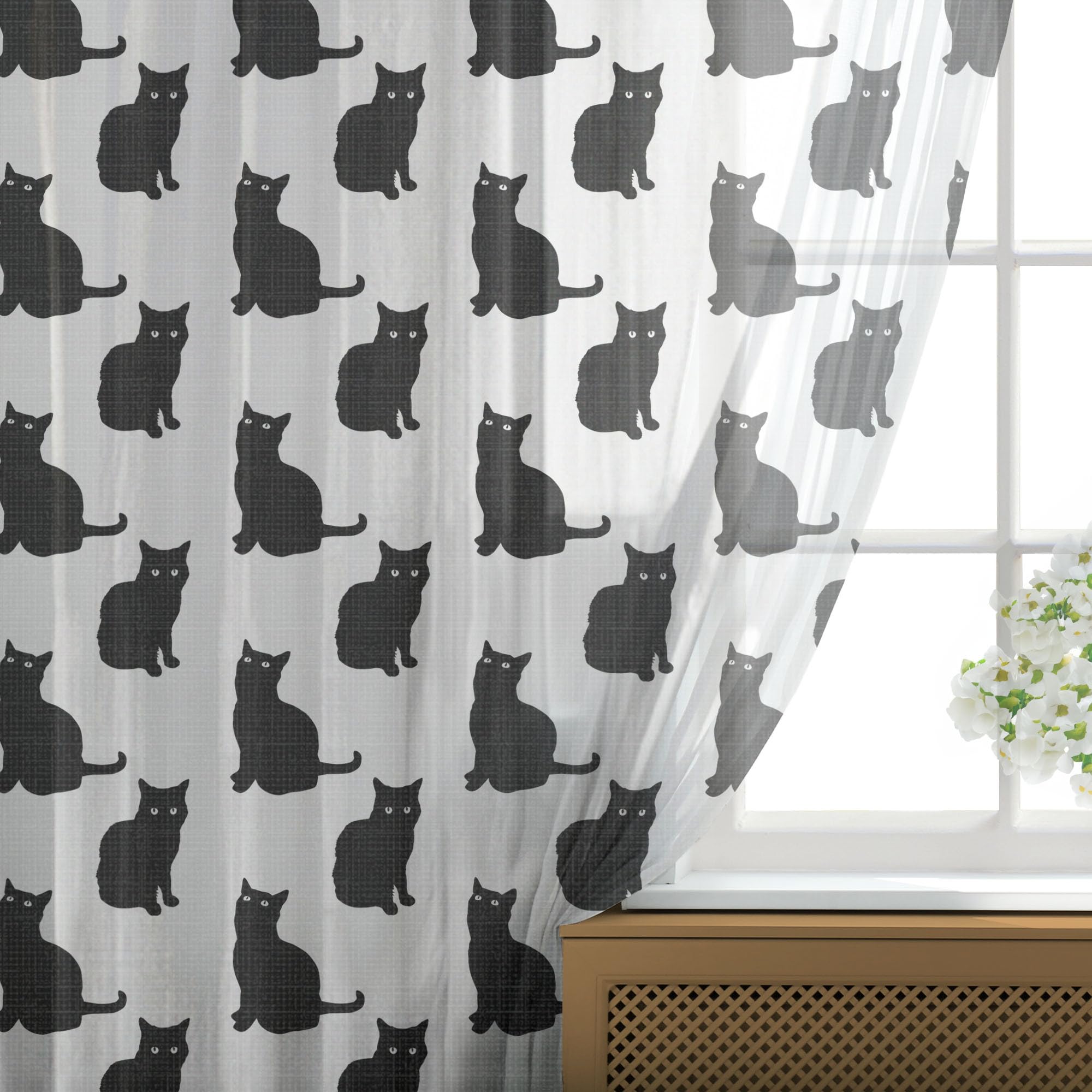 Ambesonne Black Cat Tulle Curtains - 2 Panels 108