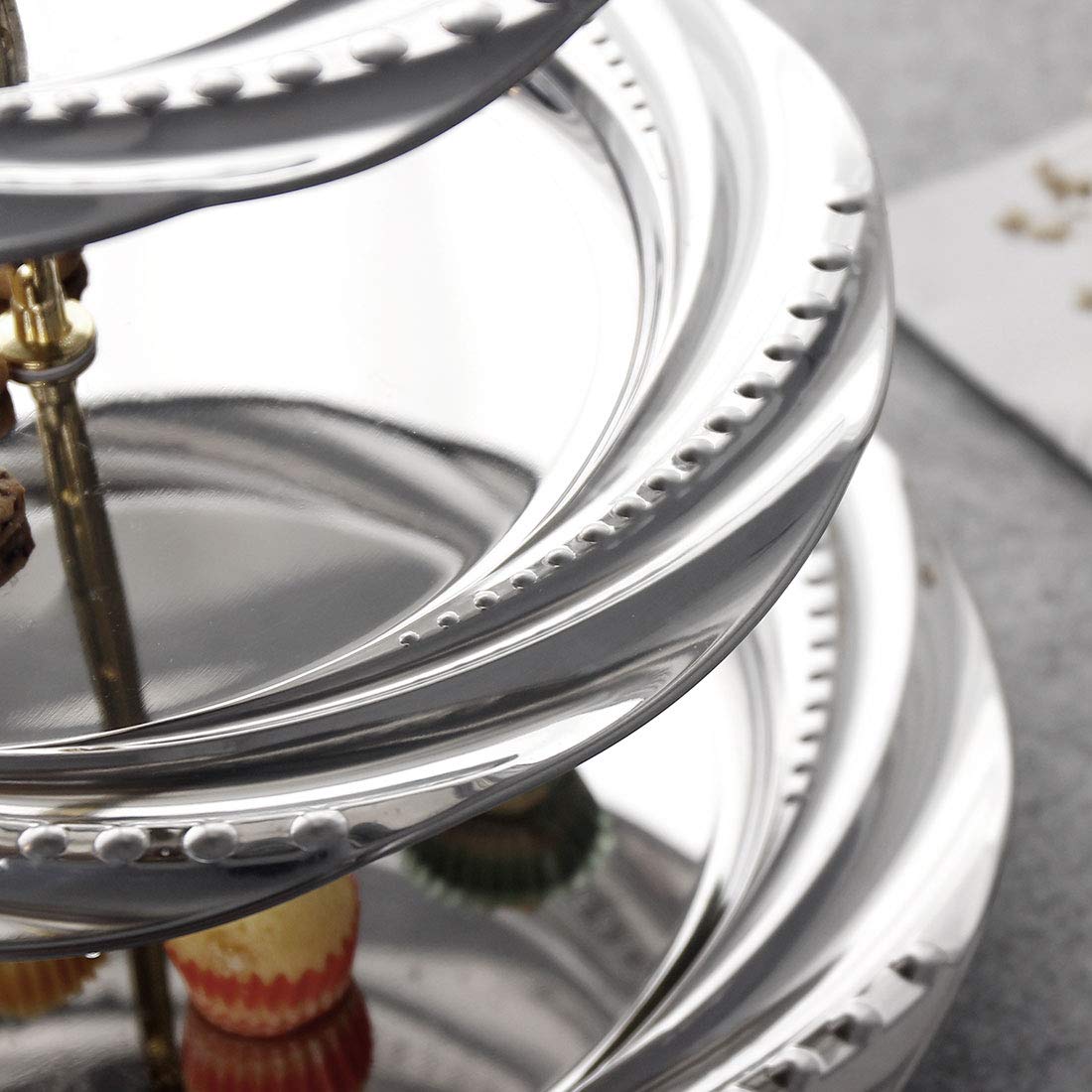3 Tier Stainless Steel Cake Stand - Elegant Dessert Serving Tray for Wedding, Birthday Party, Tea Party | Perfect for Fruits, Cupcakes, Buffet Display & Christmas Decorations (Silver) - Ideal for Home Entertaining, Holiday Gatherings & Special Events