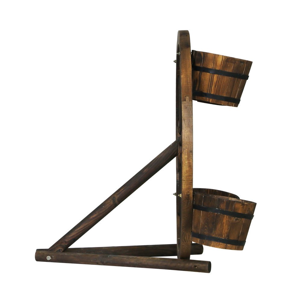 80cm Wooden Wagon Wheel Plant Stand - Rustic Garden Decor for Outdoor Plants | Perfect for Patio, Yard & Farmhouse Style Landscaping