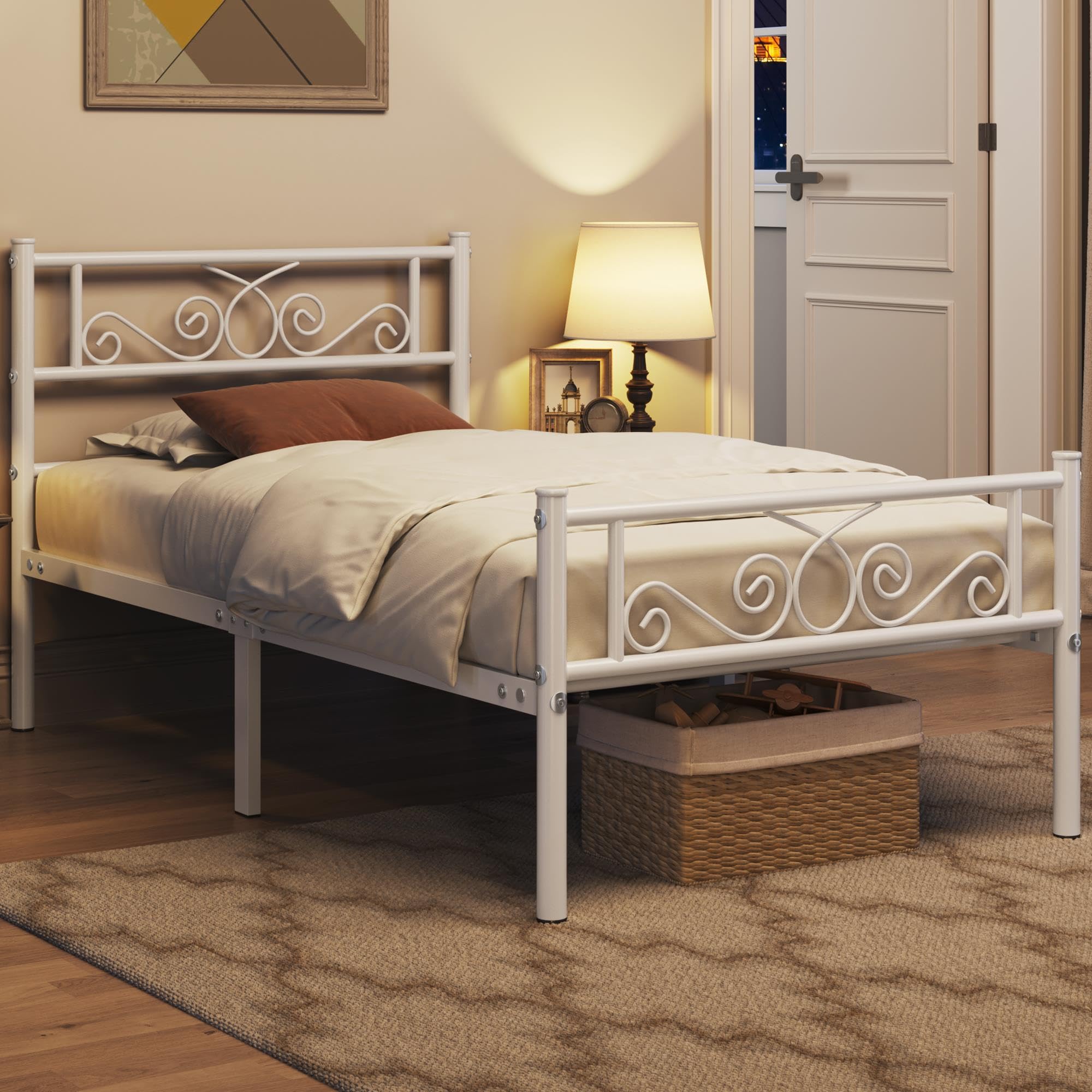 Yaheetech Twin Size Metal Bed Frame with Headboard & Footboard - Sturdy Platform Bed, No Box Spring Needed, Easy Assembly, 12.6