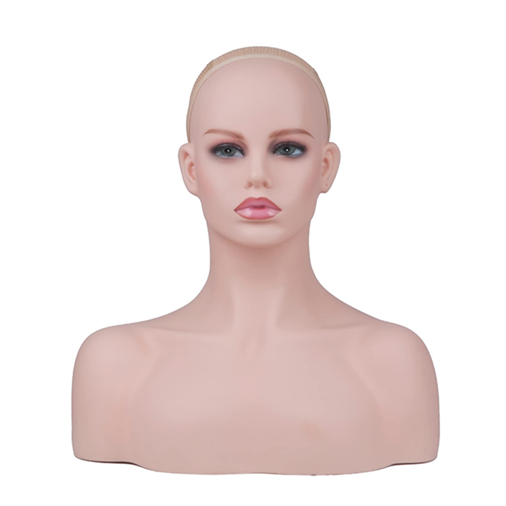 Professional Female Mannequin Head & Bust - Pale Skin Tone with Realistic Makeup for Wigs, Hats, Jewelry Display | Wig Styling, Salon Training, Photography Prop, Retail Store Decor
