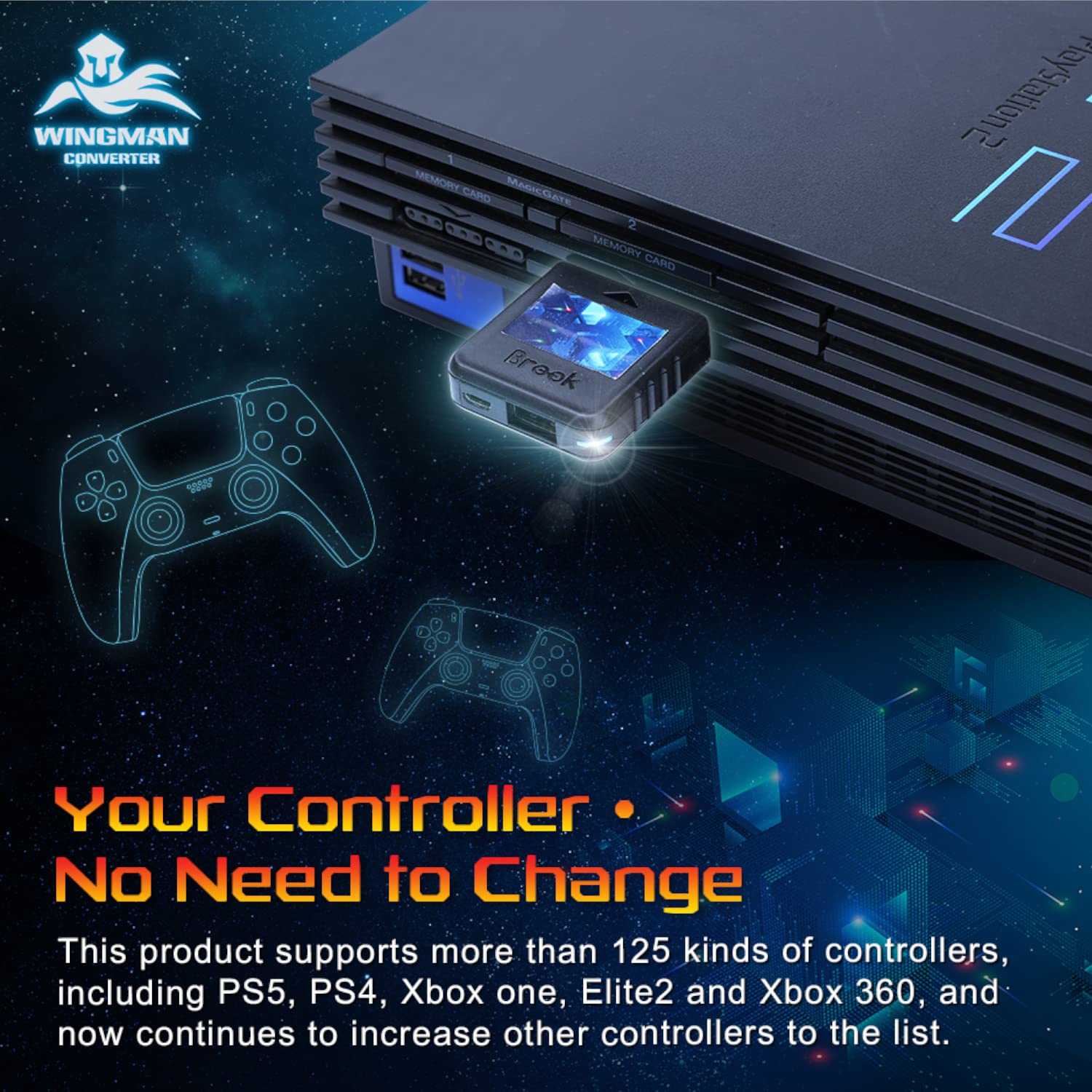 Mcbazel Brook Wingman PS2 Converter for Xbox 360/Xbox One/XSX|S/Xbox Elite 1&2/PS5/PS4/PS3/Switch Pro Controller - Universal Gaming Adapter for Classic & Modern Consoles - Perfect for Retro Gaming & Multi-Platform Compatibility