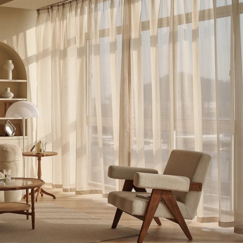 Lillian Gold Gauze Jacquard Sheer Custom Curtains for Living Room & Bedroom - Elegant Window Drapes with Light Filtering Design