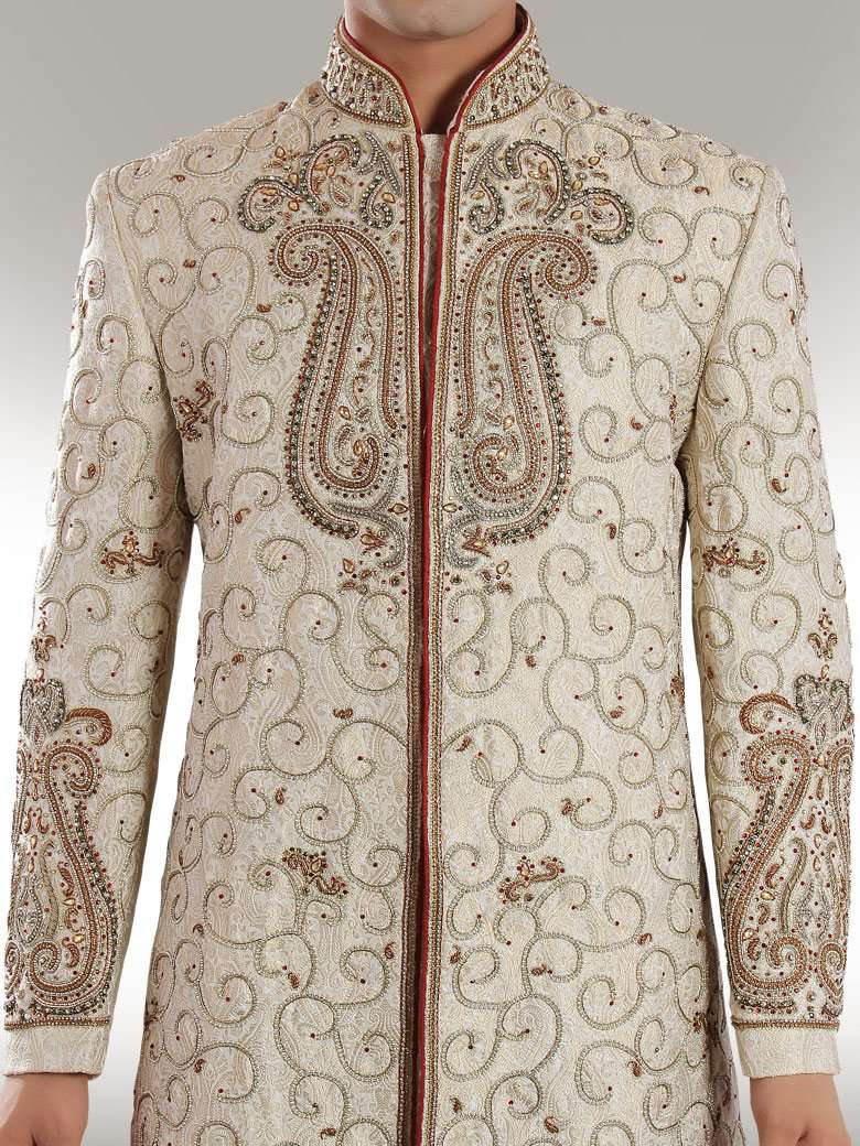 Elegant Heavy Embroidered Beige Sherwani for Men | Traditional Indian Wedding Attire | Perfect for Grooms, Festivals & Special Occasions
