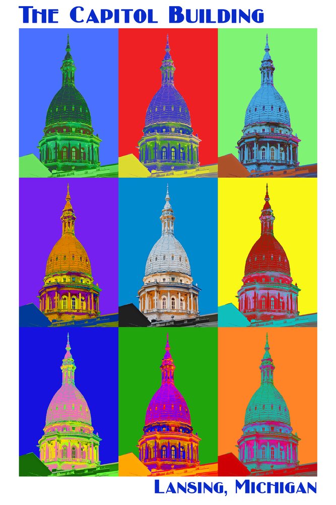 Signed Pop Art Print - Capitol Building Lansing Michigan 46091 - 24x36 Wall Decor Poster for Home & Office | Vintage Political Artwork for Living Room, Bedroom or Office Space