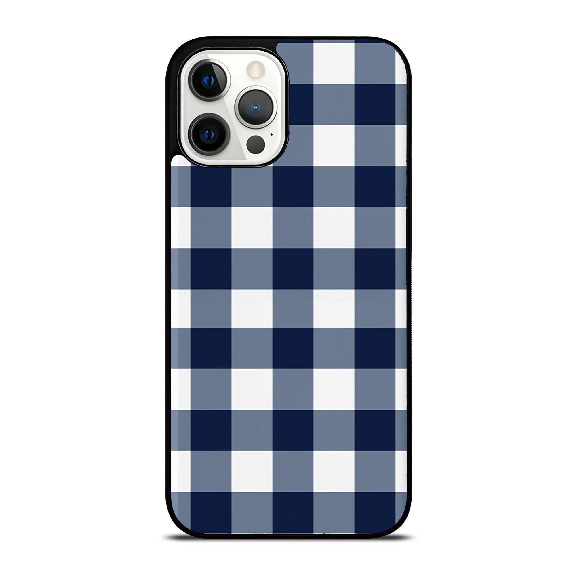 Navy Blue Gingham Check Buffalo Plaid Phone Case - Compatible with iPhone 14/13/12/11/X/XS/XR/8/7/6/6s Plus/Mini/Pro Max - Stylish Protective Cover for Everyday Use & Outdoor Activities