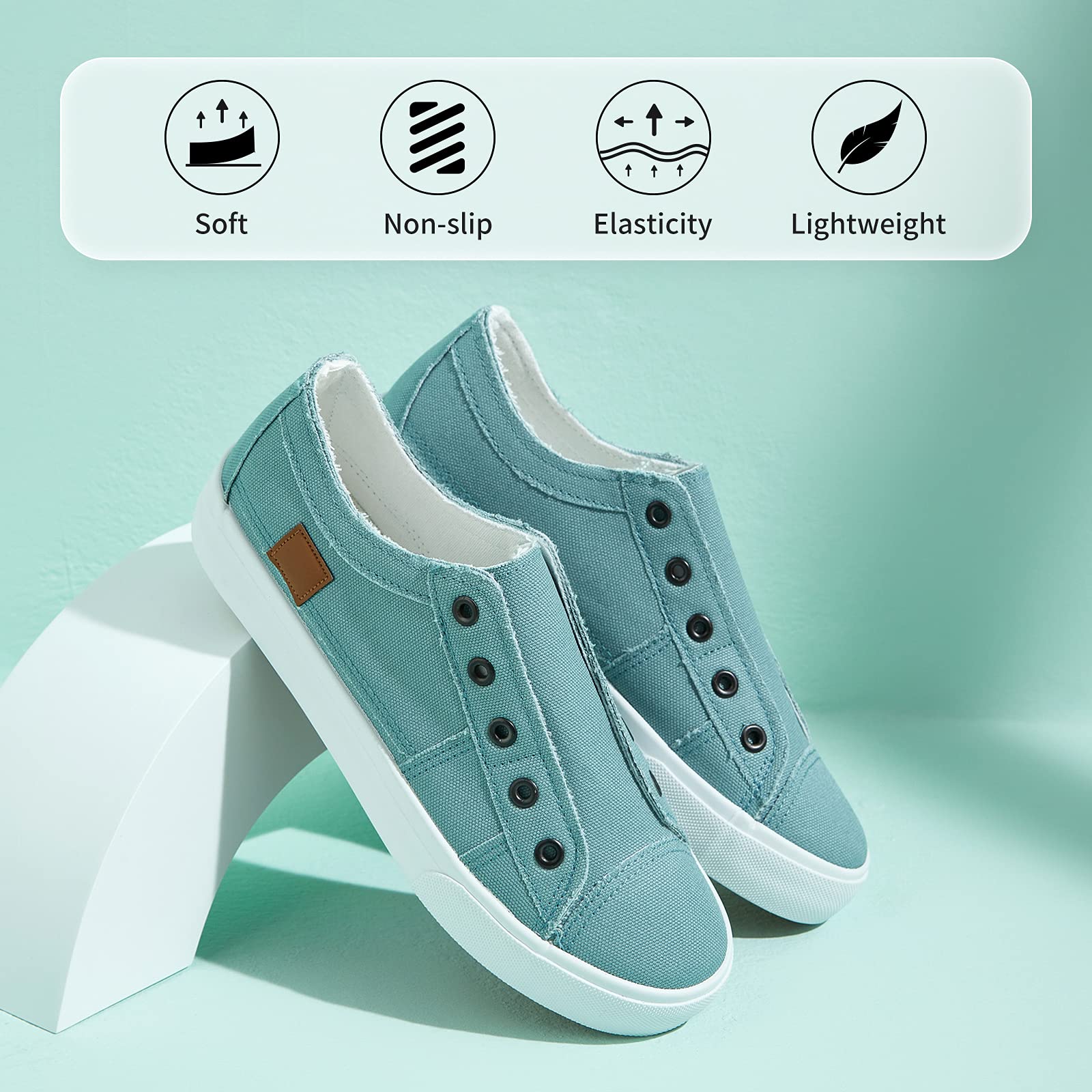 Women's Slip-On Non-Slip Canvas Sneakers - Comfortable Low Top Casual Shoes for Walking, Travel & Everyday Wear
